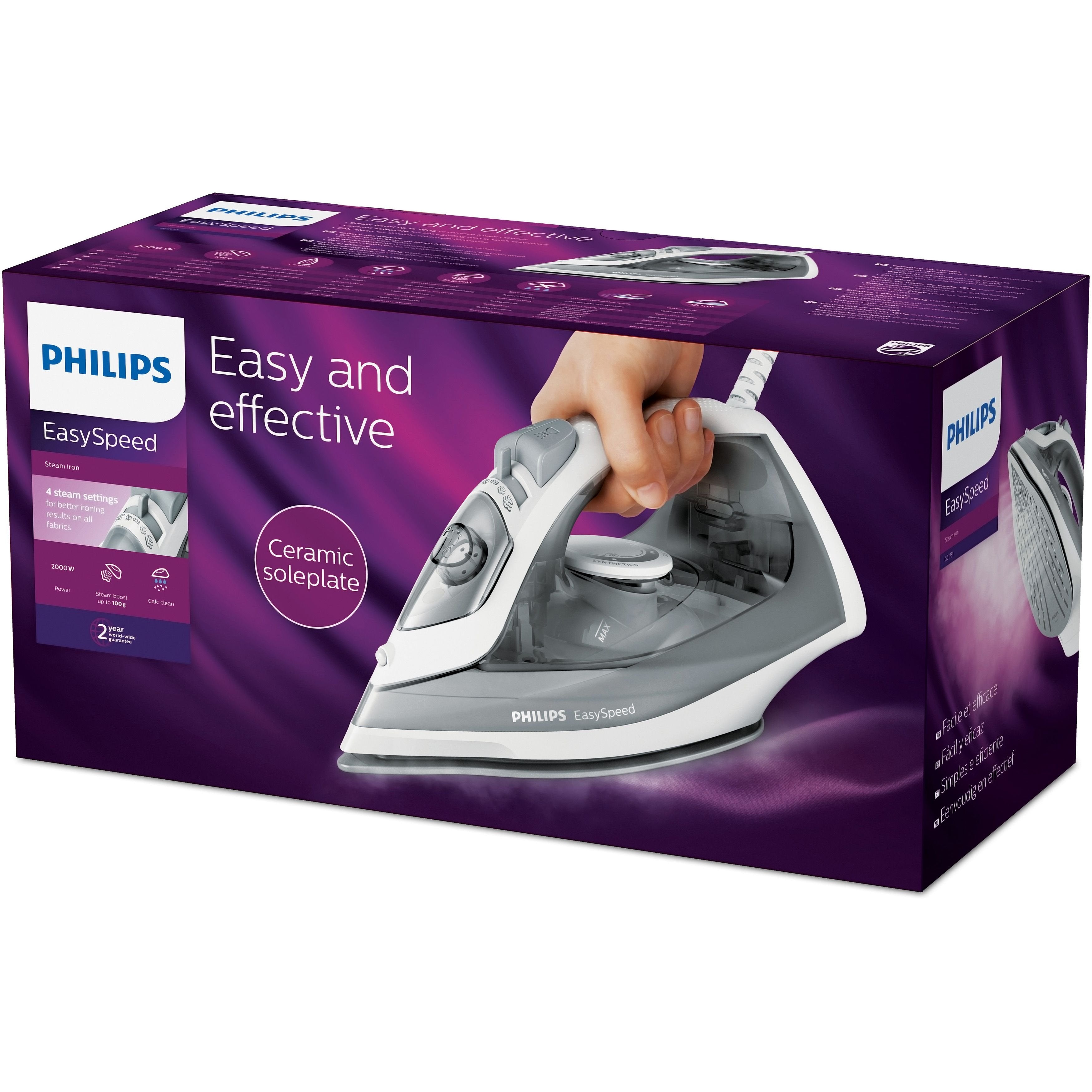 EAN 8710103913016 - Philips EasySpeed GC1751/80 plancha Plancha a vapor Suela de cerámica 2000 W Gris imagen 3