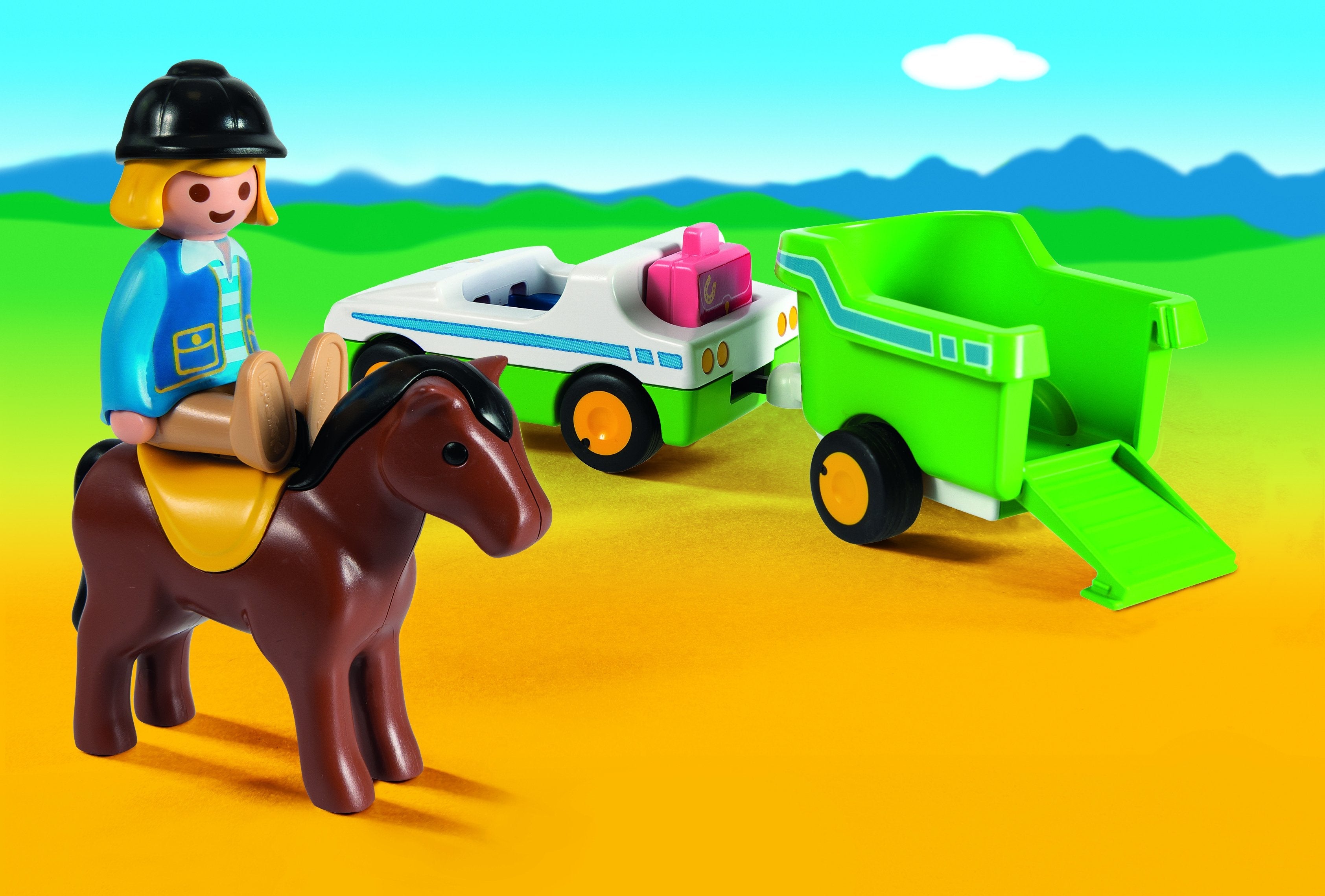 Playmobil 70181 1.2.3 Coche Con Remolque Para Caballos