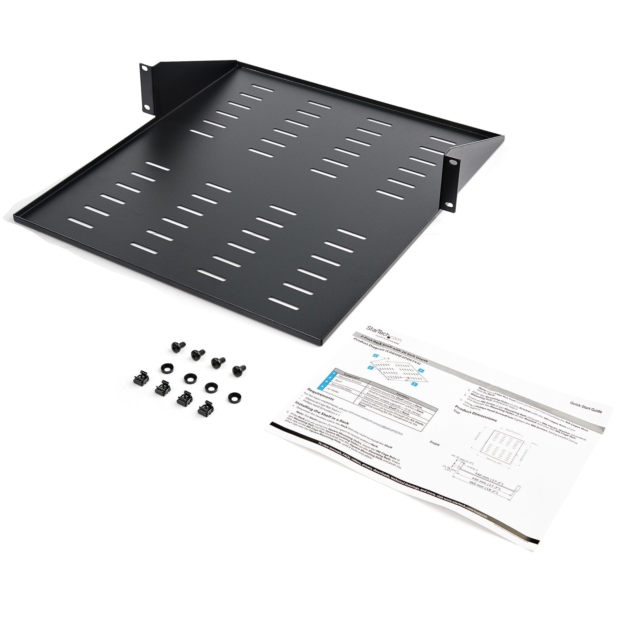 Startech.Com Estante De 2u Para Rack De Servidores - De 2 Columnas - De Montaje Central - Ventilado