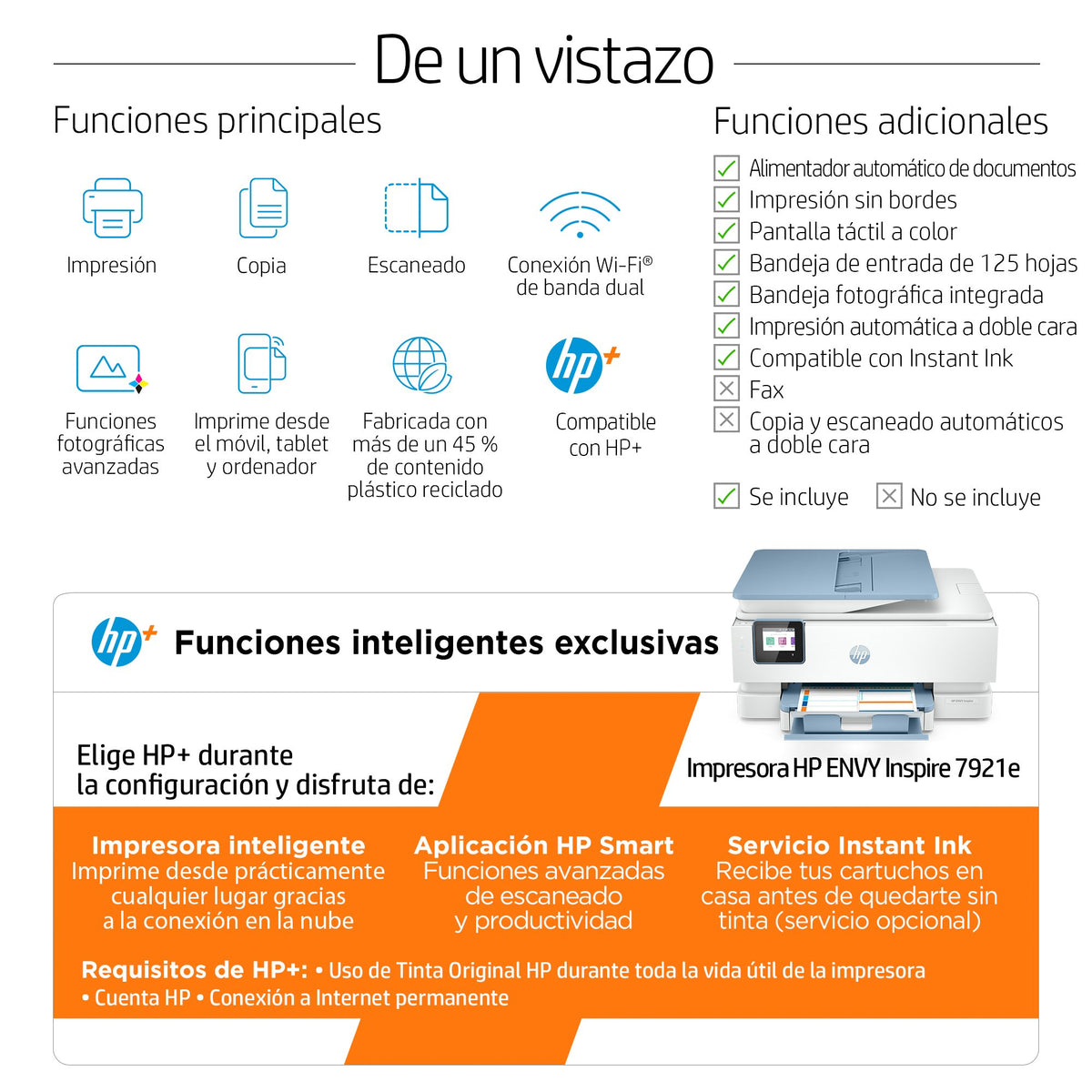 EAN 0195697709593 - HP ENVY Inspire 7921e AiO Printer Inyección de tinta térmica A4 4800 x 1200 DPI 15 ppm Wifi imagen 5