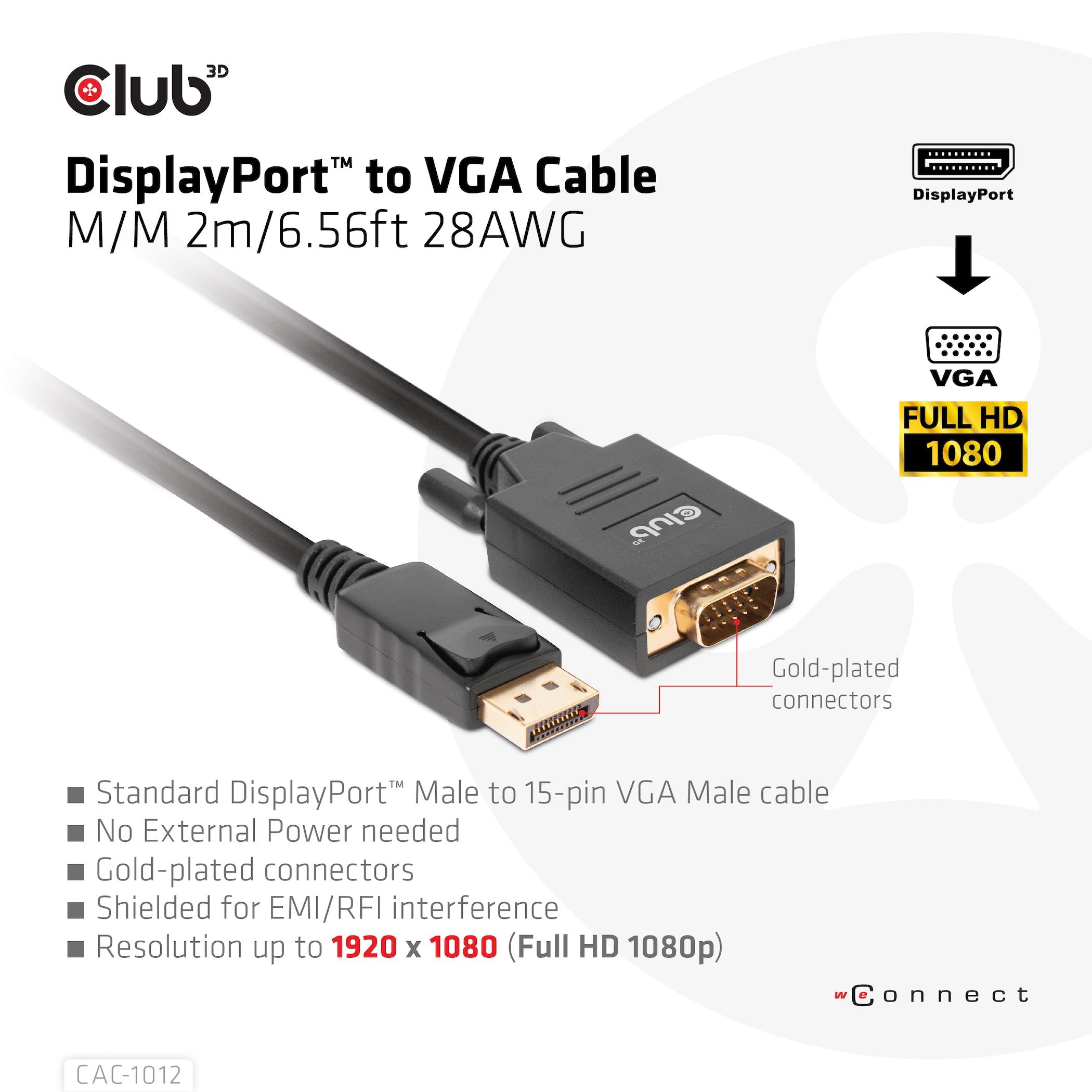 Club3d Cable Displayport > Vga M M 2m Retail