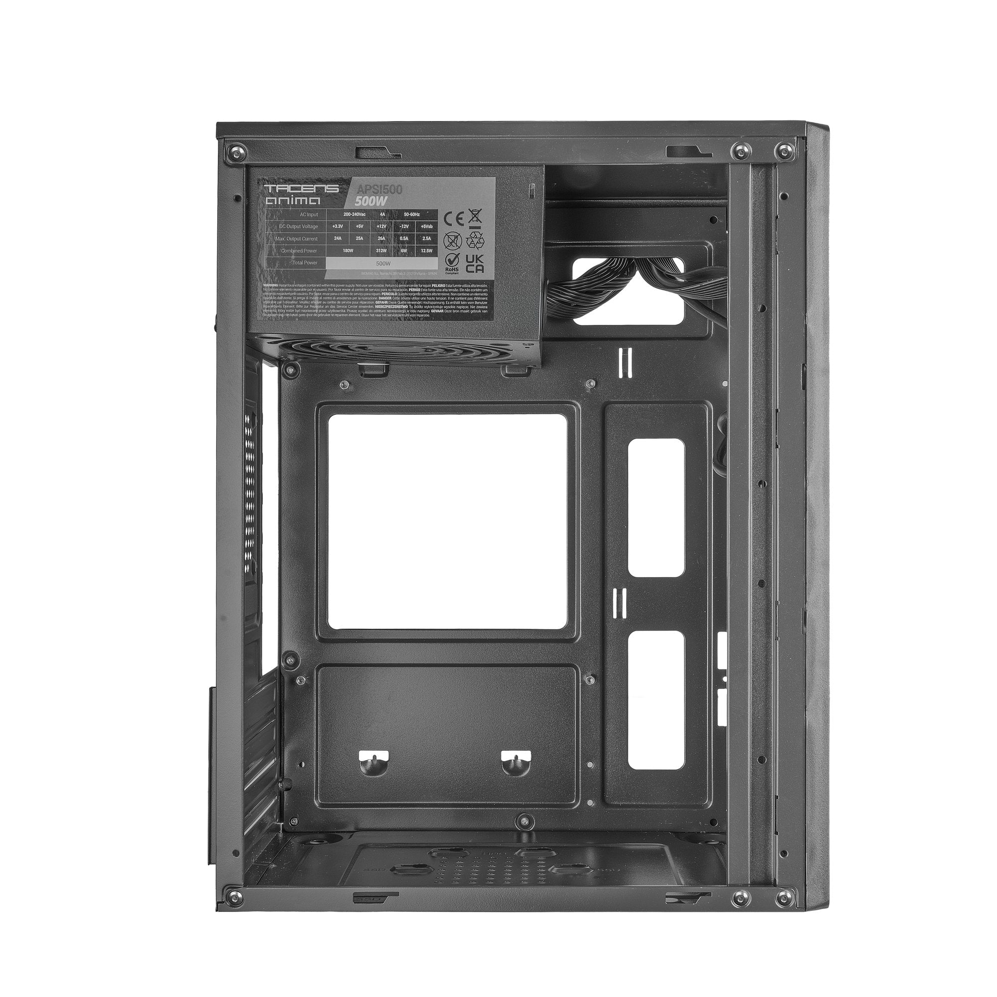 Caja Micro Atx Tacens Anima Ac7500 Con Fuente 500w Frontal 3d Disipador Max 140mm Gpu Max 250mm Negr