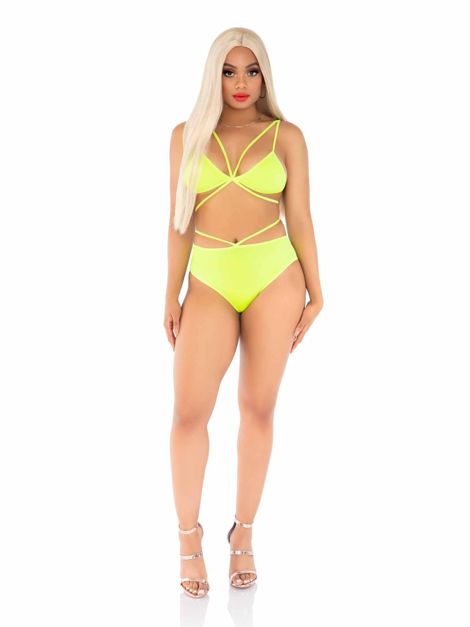Leg Avenue - Top & Bragas Con Tirantes Amarillo