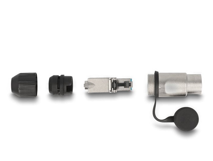 Delock 67065 Ensamblaje De Campo De Enchufe Modular Rj45 Cat.6a Con Carcasa De Enchufe De Cable Robusta Y Tapa Protectora Adecuada Para Los Acopladores De Paso 67061 Y 67062 Ip66 Resistente Al Polvo Y Al Agua