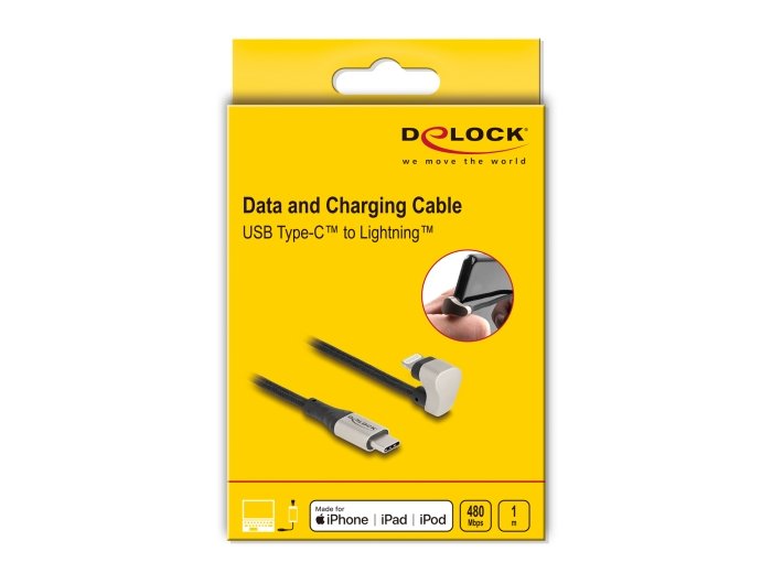 Delock Daten- Y Cable De Carga Usb Tipo-C A Lightning 180° Angular 1 M Mfi