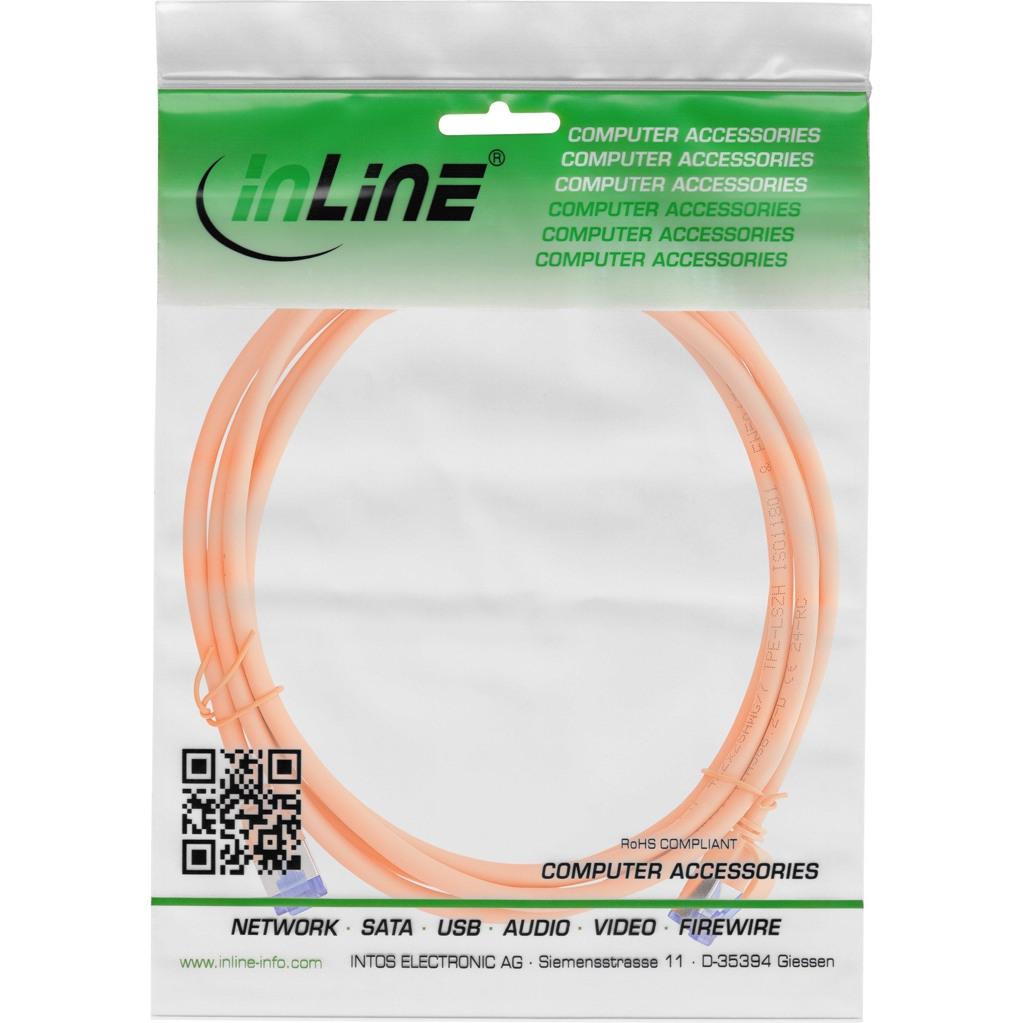 Inline® Cable De Red Slim, Cat.6a, S/Ftp, Tpe (Lszh) Flexible, Poe, Orange, 15m