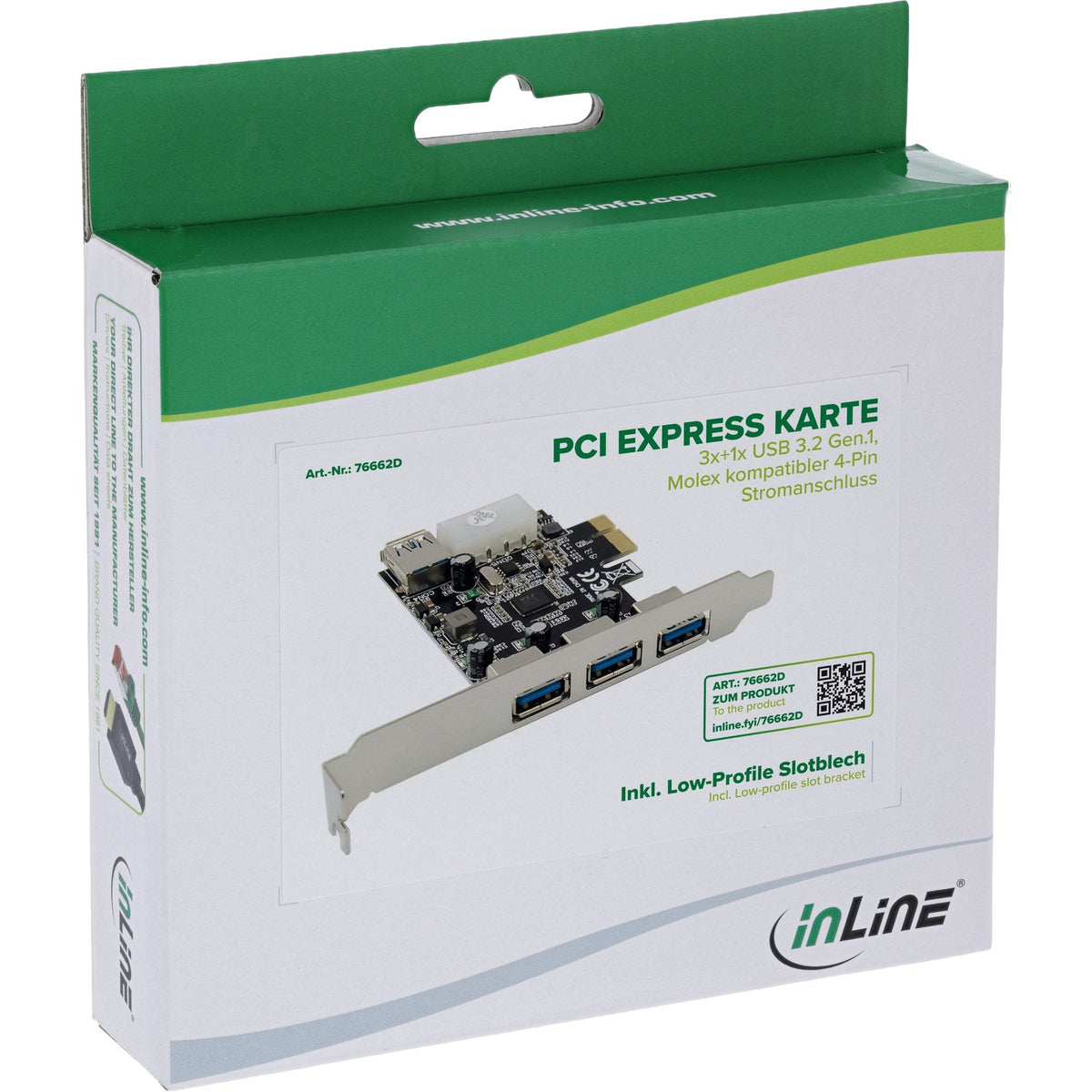 Inline Pcie Tarjeta - 3x+1x Usb 3.2 Gen.1 - Molex Kompatibler 4-Pin Stromanschluss