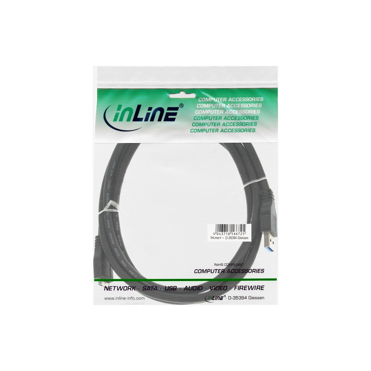 Cable Inline Usb 3.0 Tipo A Macho A Micro B Macho Negro 2m