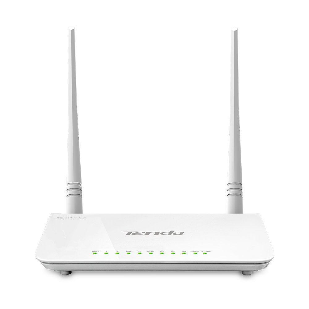 Tenda Router Modem Adsl2+/3g D303  802.11b/G/N 300mbps  2.4ghz  2 Antenas 5dbi  1xrj11  4xrj4