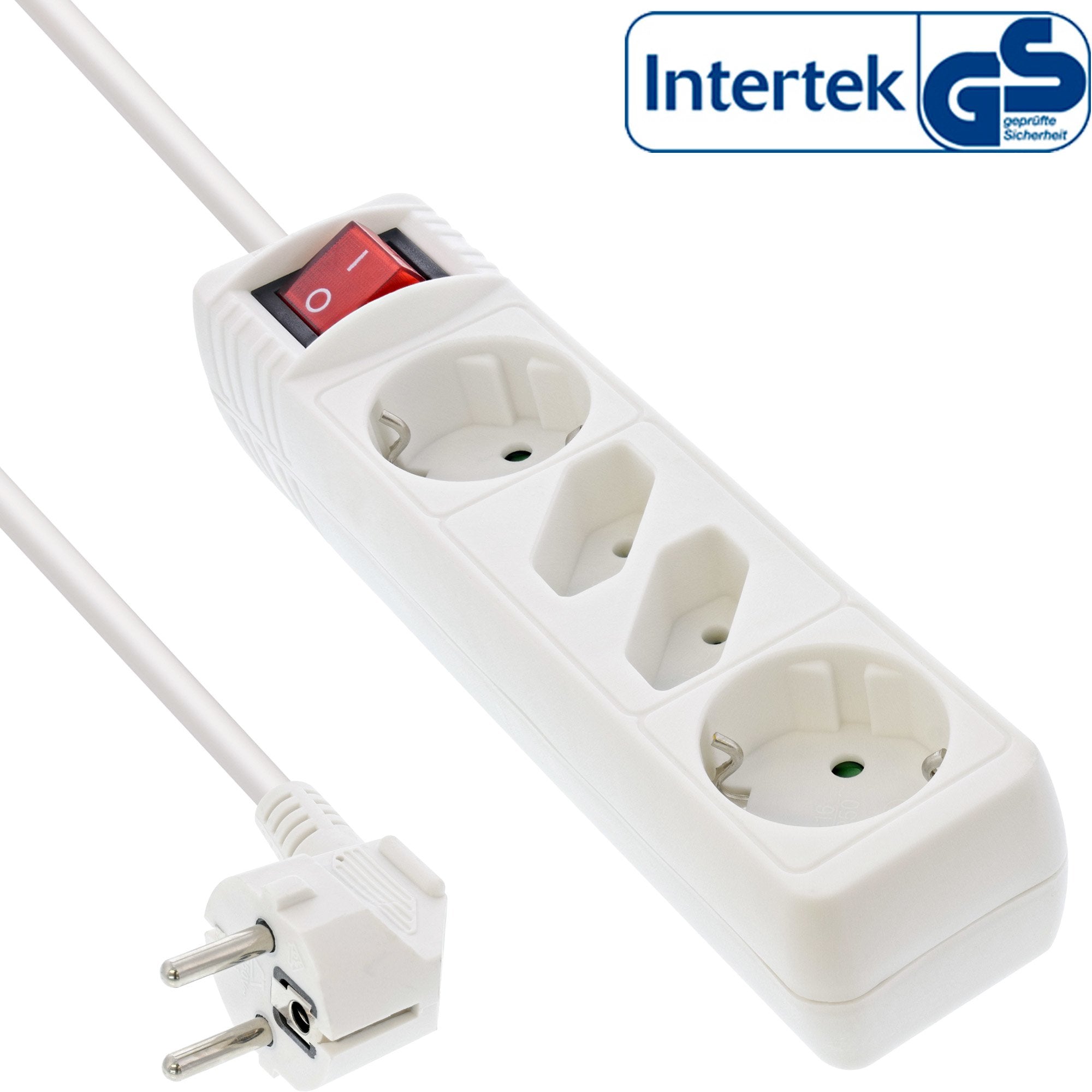 Inline Regleta 4 Tomas 2x Tipo F + 2x Euro Con Interruptor Y Seguridad Infantil Blanco 1,5m
