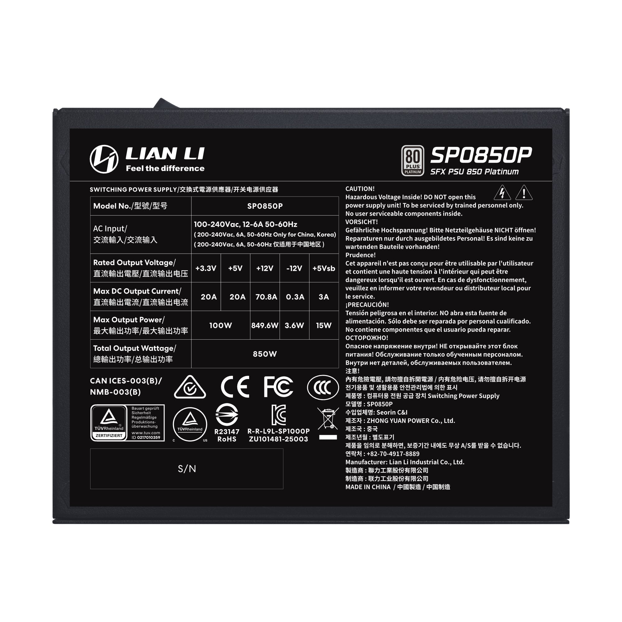 850w Lian Li Sp Series Platinum Atx 3.1 Schwarz