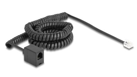 Delock Telefoncable   Spiralcable Rj11 Stecker Zu Rj11 Buchse Schwarz 5 M
