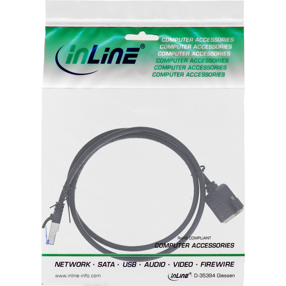 Extensión Incorporada De Cable De Red Inline, S/Ftp (Pimf), Cat.6a, Libre De Halógenos, Cobre, Negro, 3 M