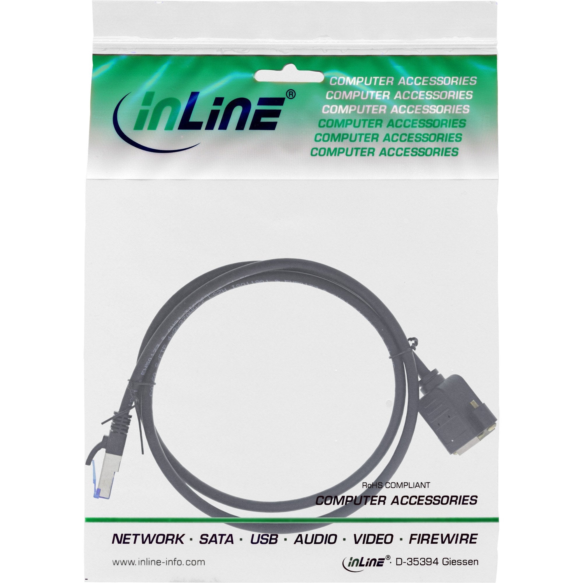 Extensión Incorporada De Cable De Red Inline, S/Ftp (Pimf), Cat.6a, Libre De Halógenos, Cobre, Negro, 2 M