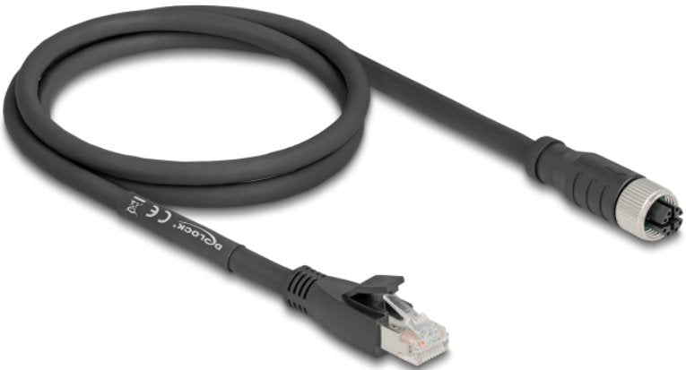 Delock M12 Cable X-Kodiert 8 Pin Buchse Zu Rj45 Stecker Cat.5e S Ftp Flexibel 1 M Schwarz