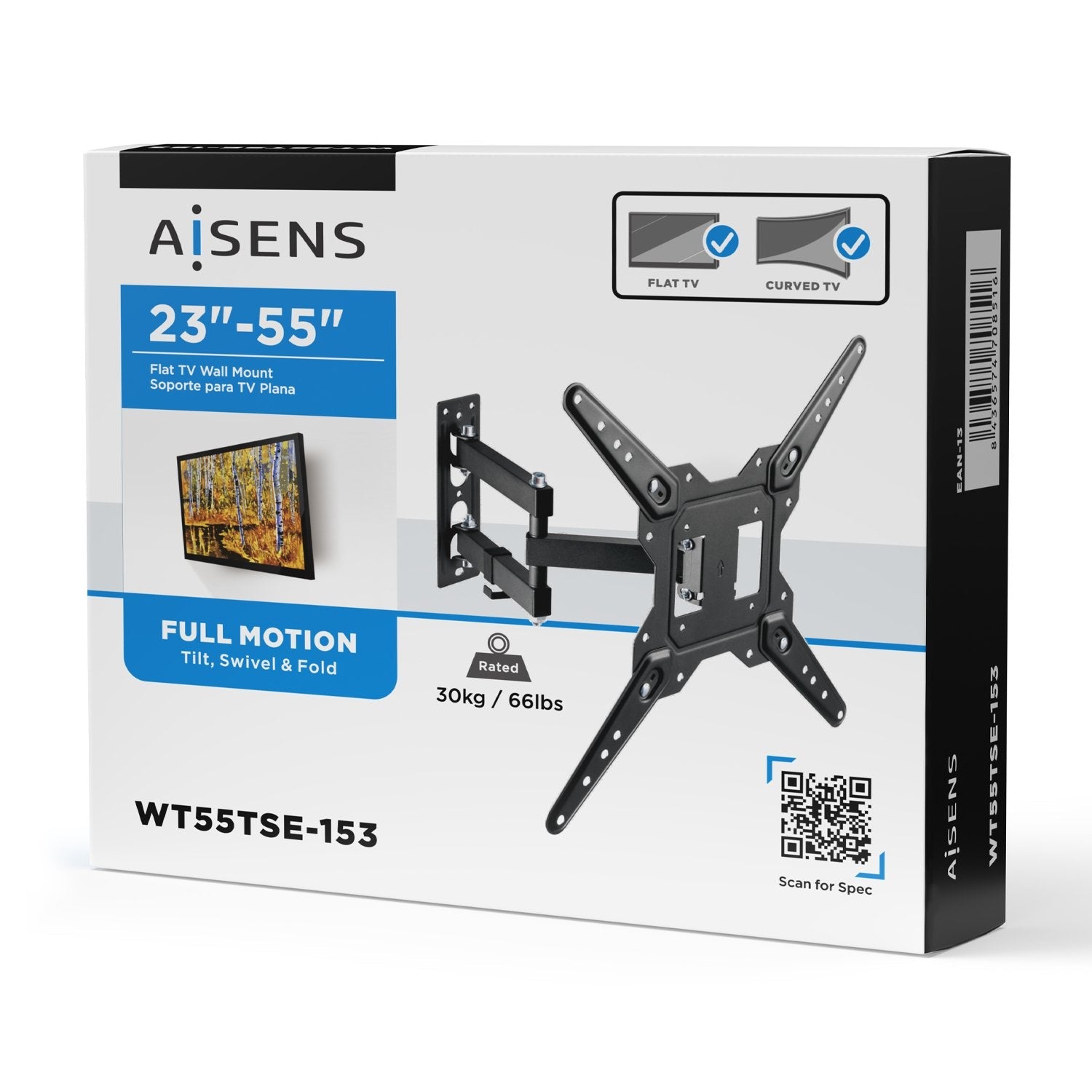 Aisens Soporte Eco Giratorio, Inclinable Para Monitor/Tv 30kg (3 Pivotes) De 23-55, Negro
