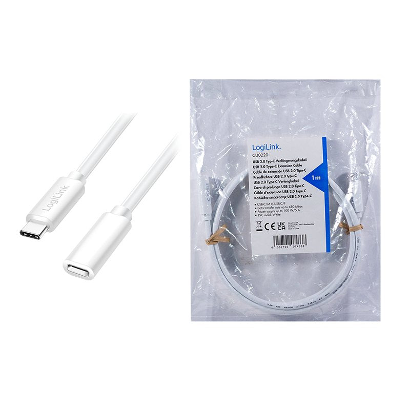 Usb 2.0 Type-C Cable, C M To C F, 480 Mbps, 60w, Blanco, 3 M