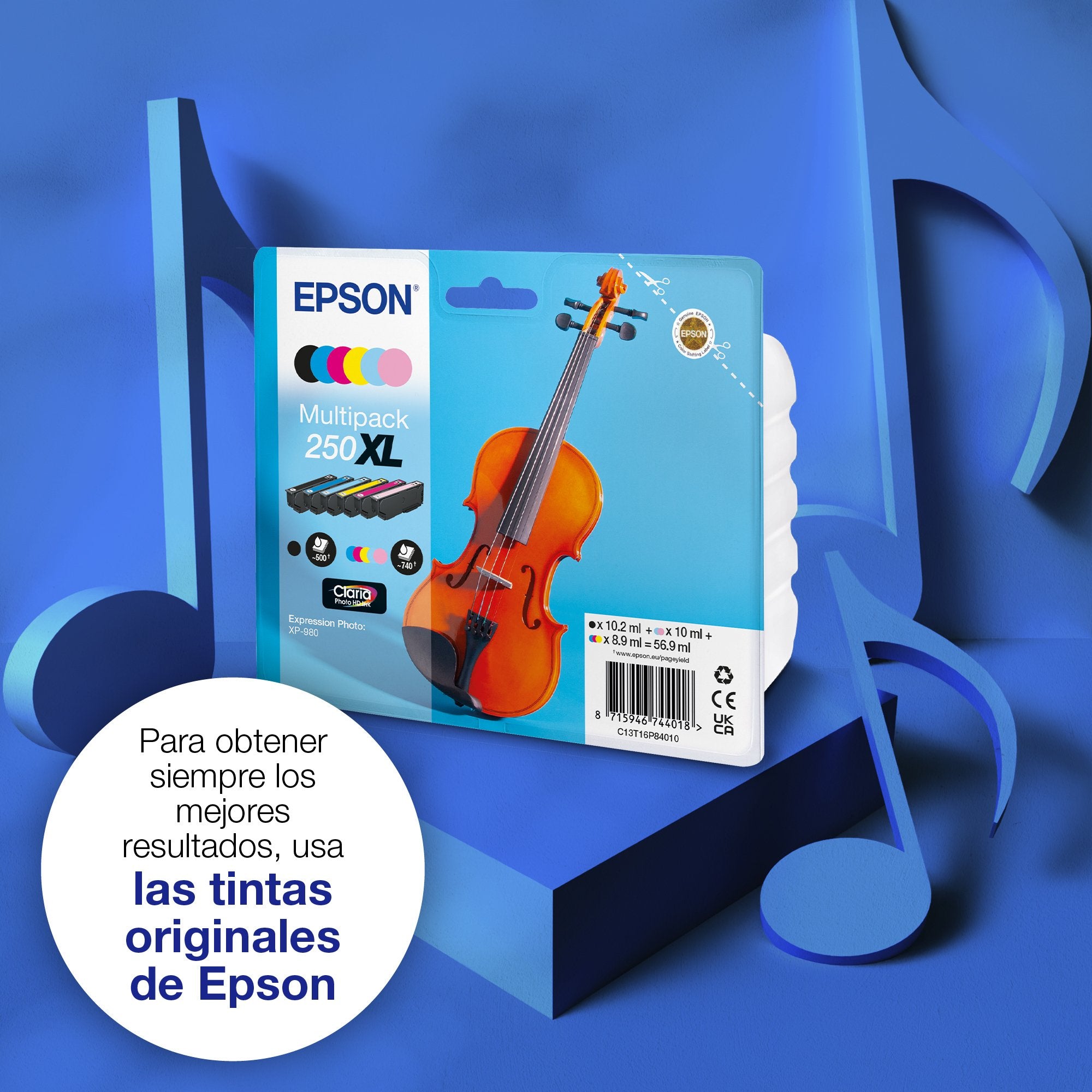 EAN 8715946744018 - Epson 250XL Violin Claria Photo HD cartucho de tinta 1 pieza(s) Original High (L) Yield Negro, Cian, Cian imagen 4