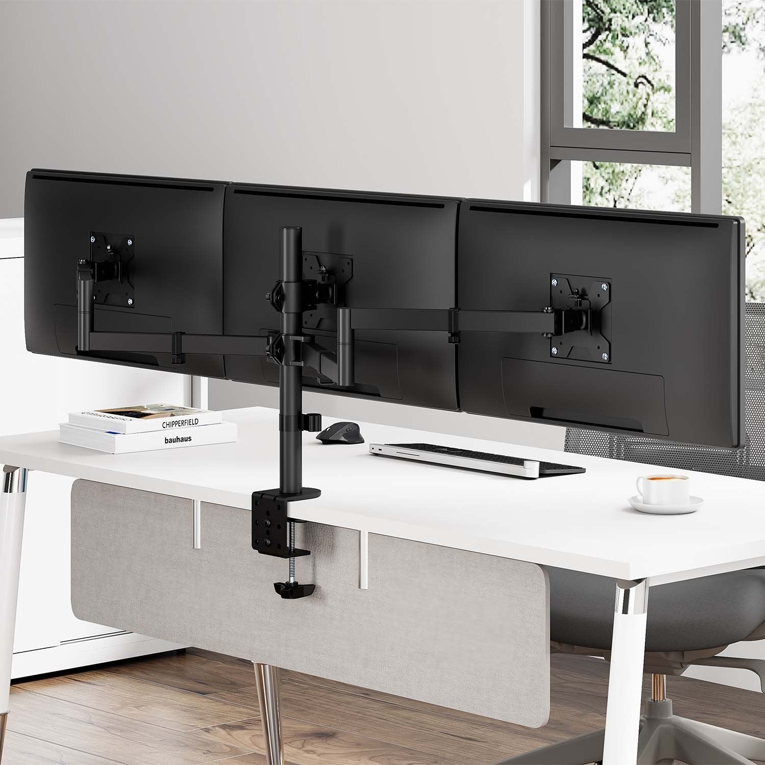 Aisens Soporte De Mesa Eco Giratorio E Inclinable Para 3 Monitores 10kg (3 Pivotes, 2 Brazos) De 13-27, Negro