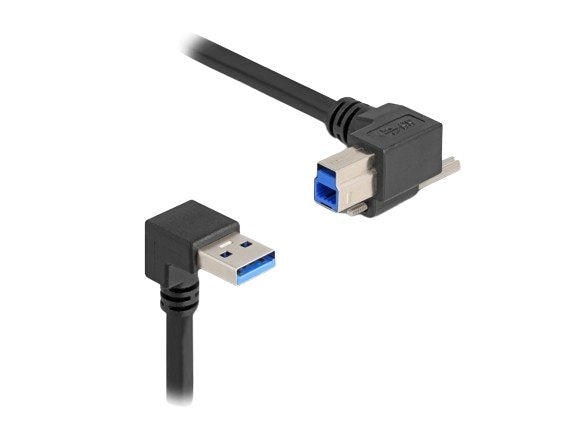 Delock 80481 Cable Usb 5 Gbps Usb Tipo-A Macho 90° Inclinado Hacia Abajo A Usb Tipo-B Macho Con Tornillo 90° Ángulo Recto 1 M Negro