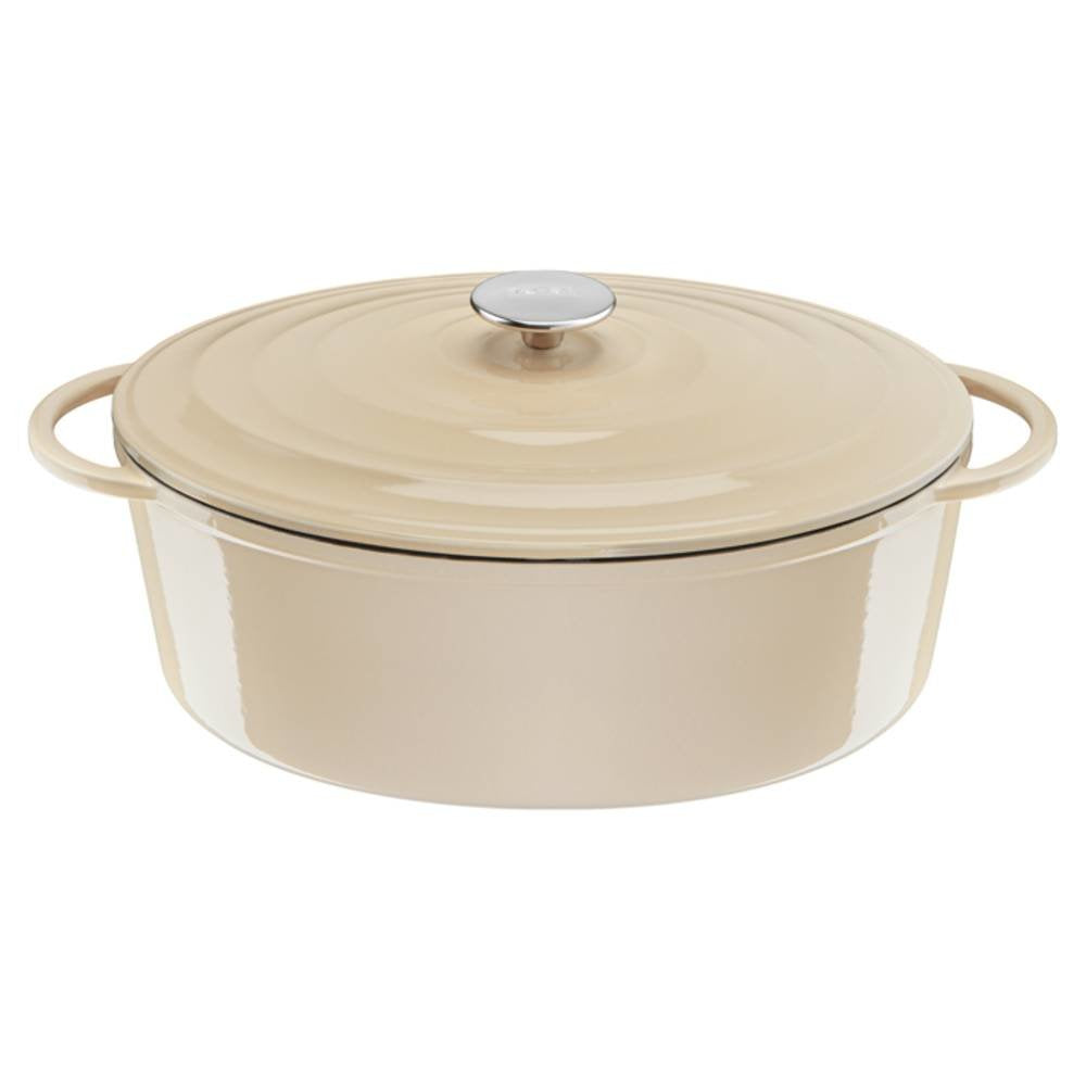 Tefal Ovaler Bräter Aus Lov Gusseisen Ø 34cm (Beige, Mit Deckel, 7,2 Liter) E25906