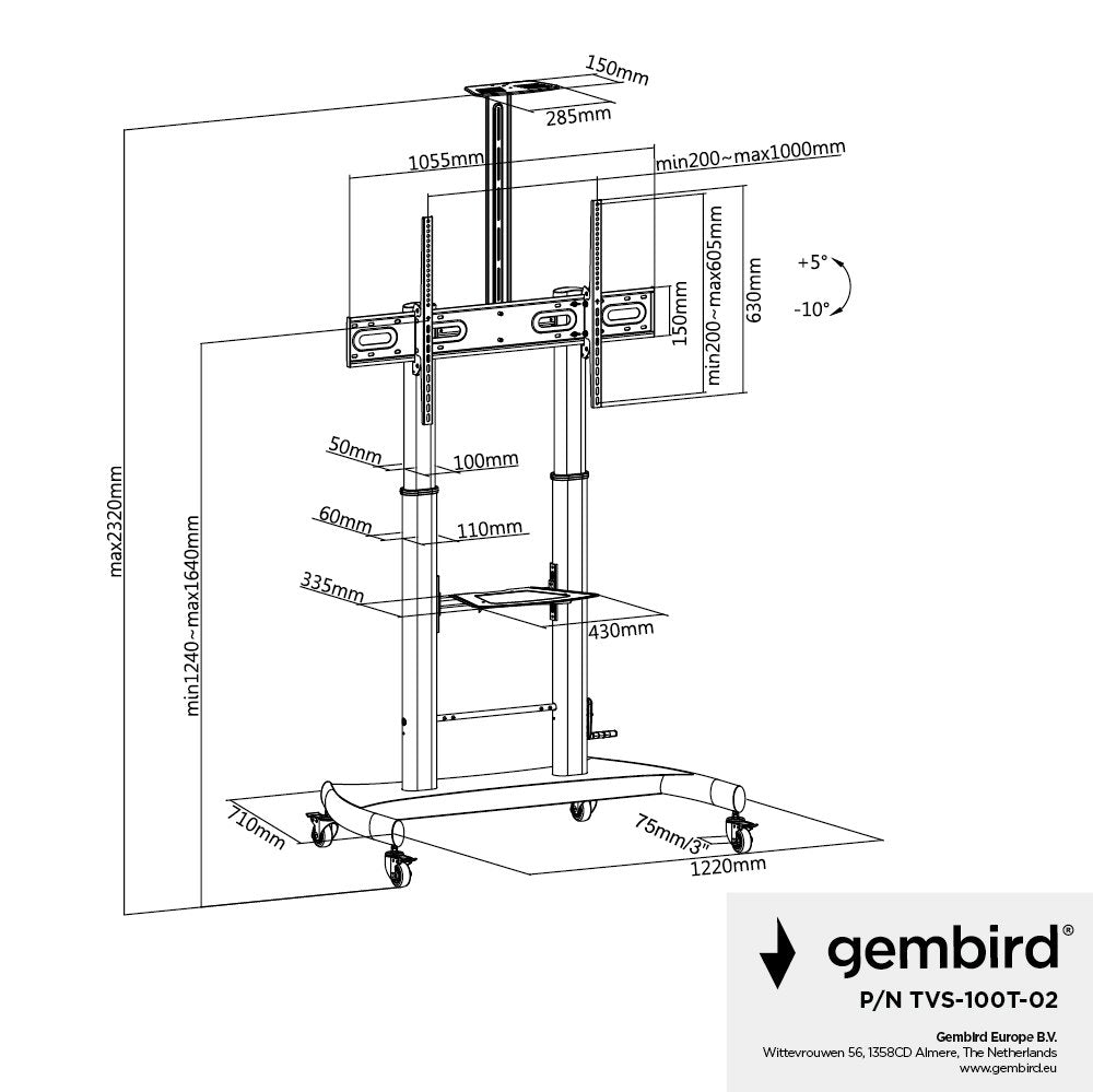 EAN 8716309129060 - Gembird TVS-100T-02 soporte para TV 2,54 m (100") imagen 15