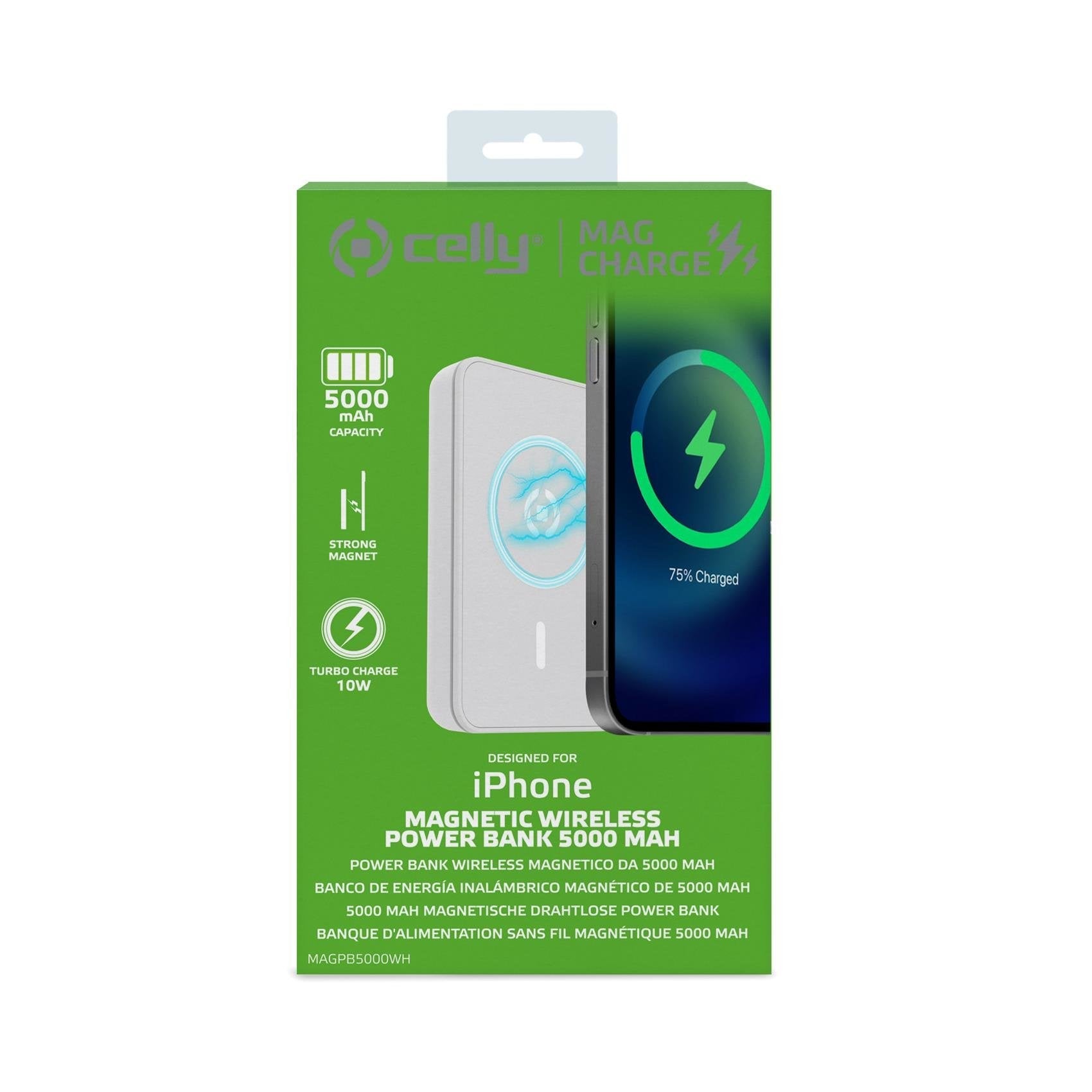 Power Bank Celly Magpb5000 5000 Mah Cargador Inalámbrico Blanco
