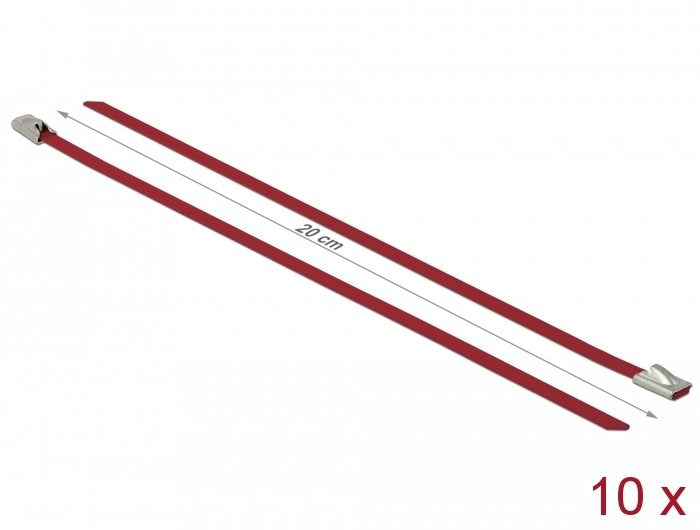 Delock Bridas De Acero Inoxidable L 200 X B 4,6 Mm Rojo 10 Piezas