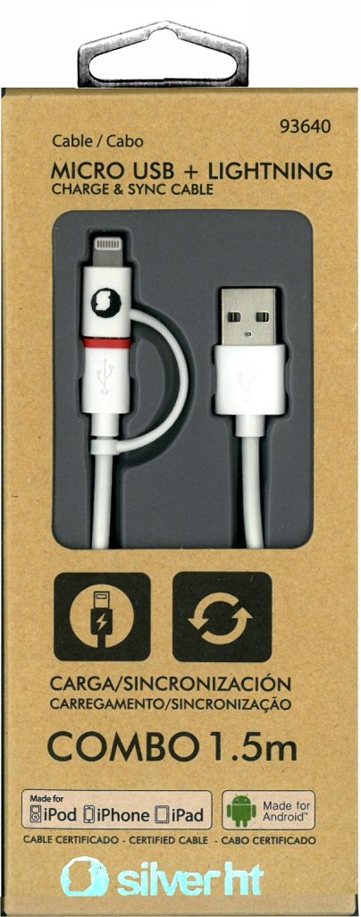 Cable Lightning Combo  Microusb + Lightning Silver Ht 1.5m Blanco 93640