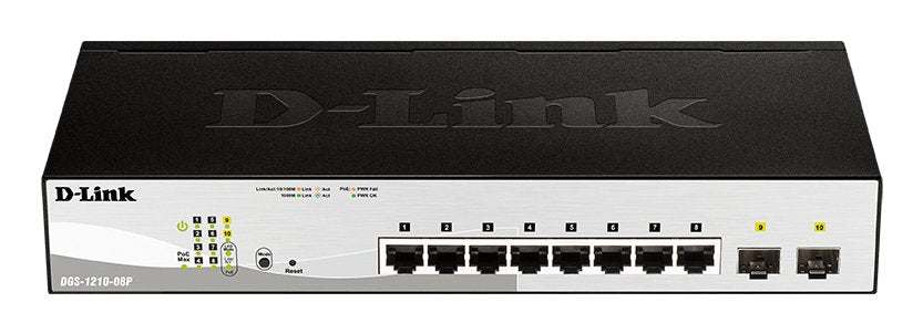 Switch Gestionado D-Link Dgs-1210-08p 8 Puertos Rj45 10 100 1000 Sfp Poe