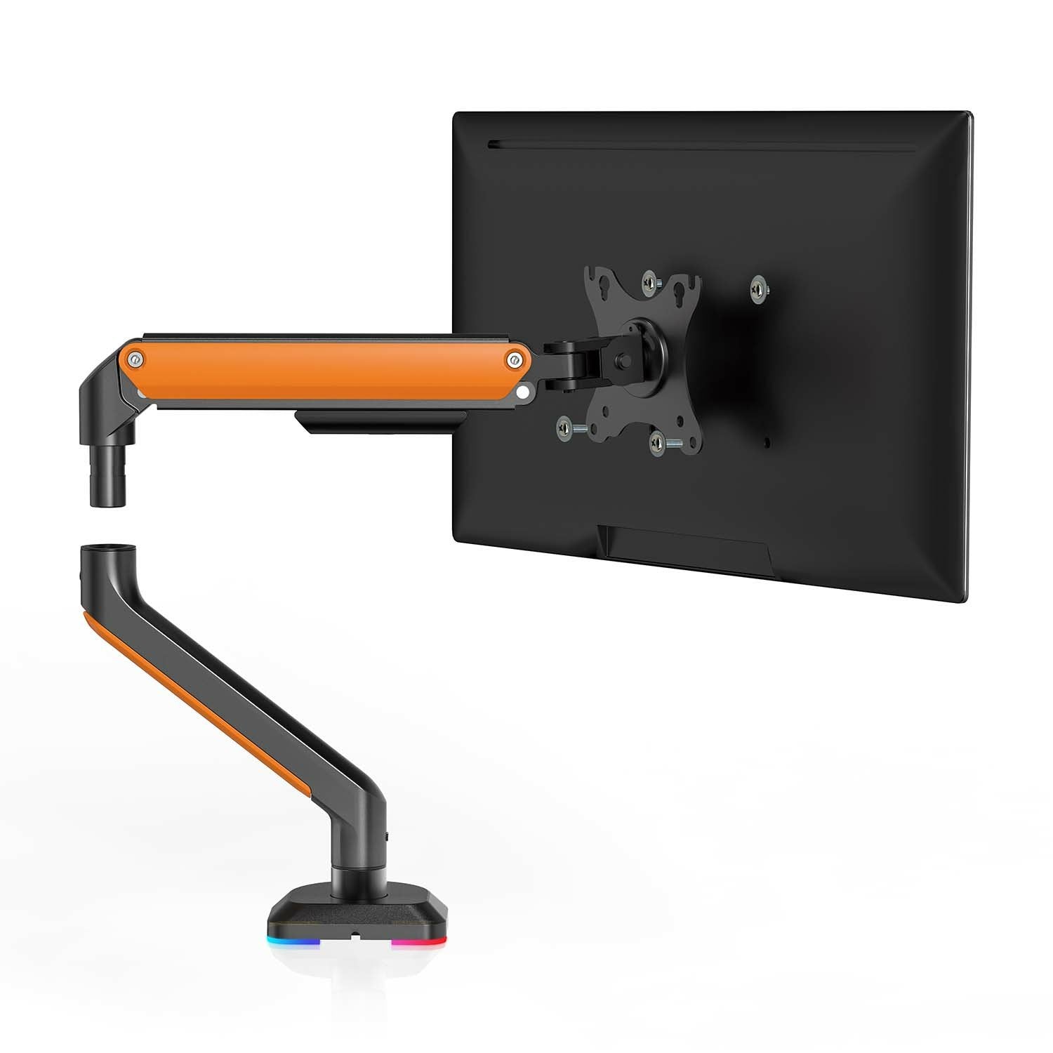 Aisens Soporte De Mesa Rgb Gaming Contrapeso Giratorio E Inclinable Para Monitor/Tv 9kg (3 Pivotes, 1 Brazo) De 17-32, Negro-Naranja