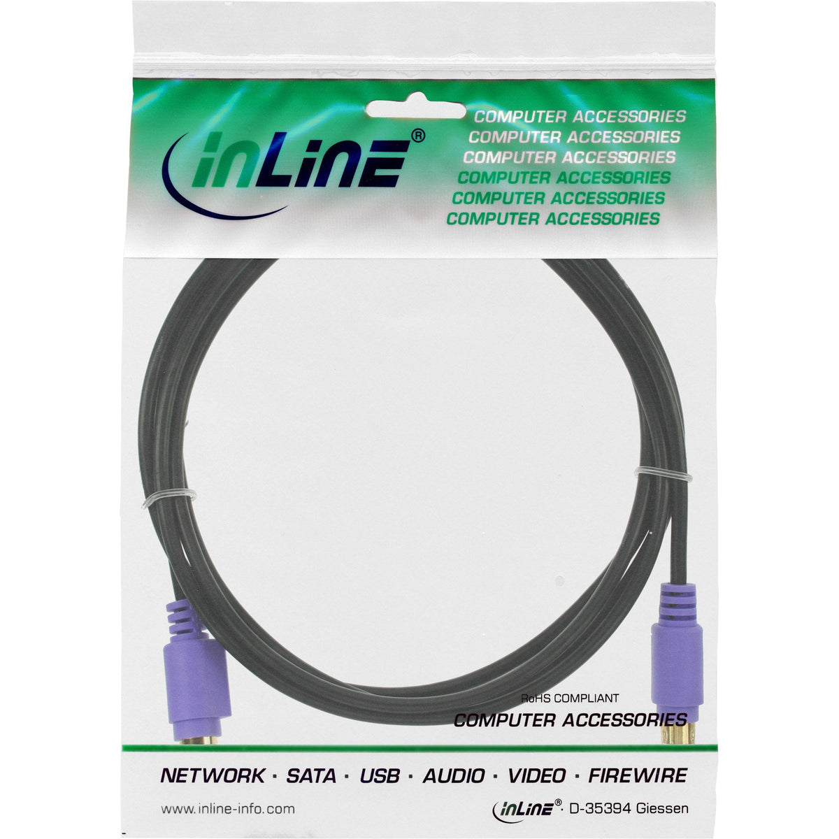 Inline Ps/2 Cable Macho A Hembra Negro Violeta 2m