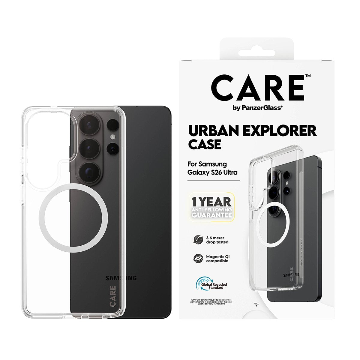 Panzerglass Care Urban Explorer Case Transp.W. Blanco Qi Samsung Galaxy S26 Ultra