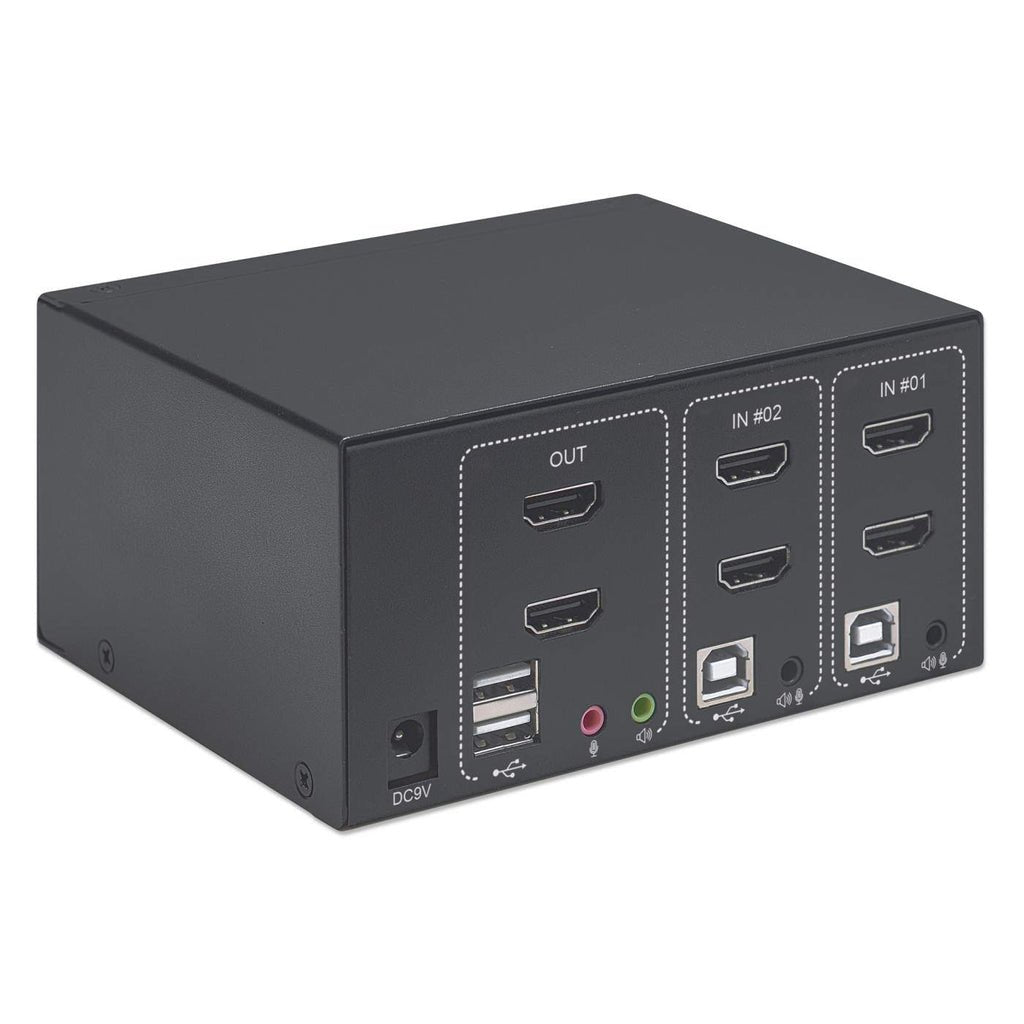 Conmutador Kvm Manhattan 2 Puertos Monitor Dual Hdmi 4k@30hz