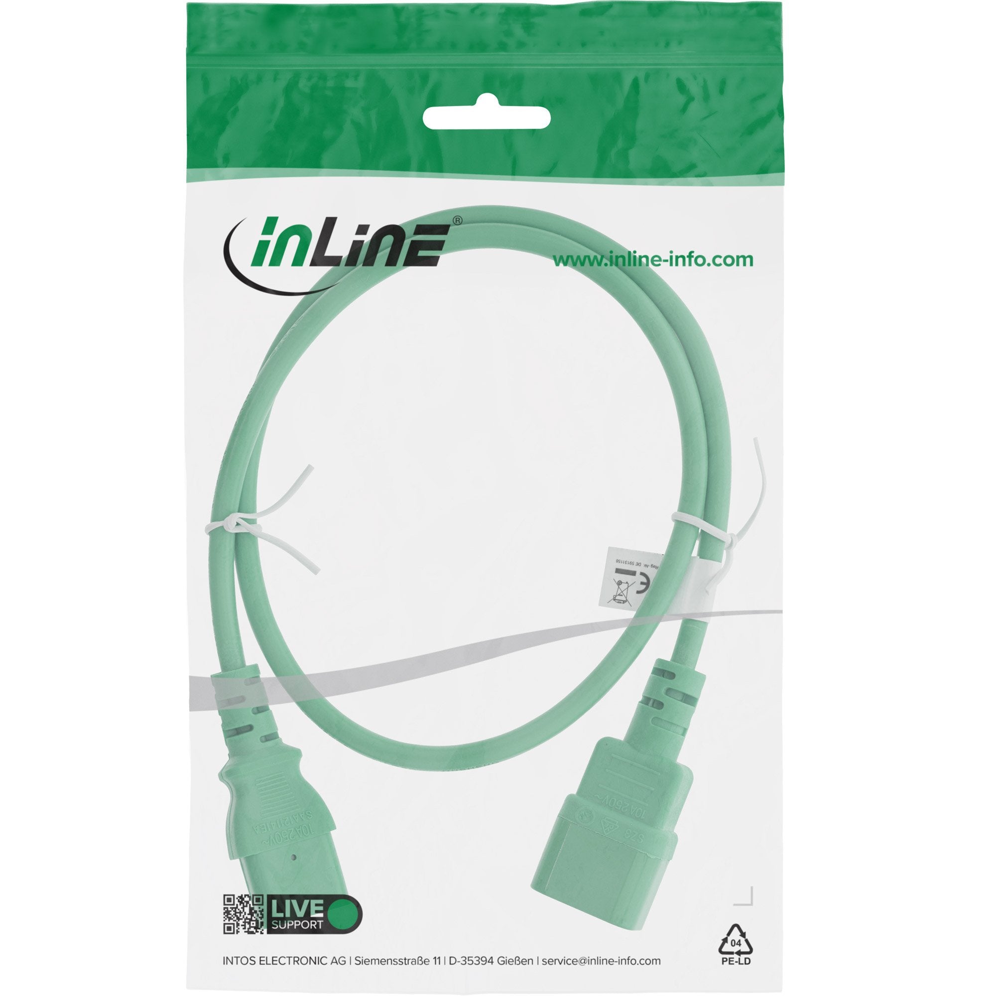Prolongación Del Cable De Alimentación Inline, C13 A C14, Verde, 2 M
