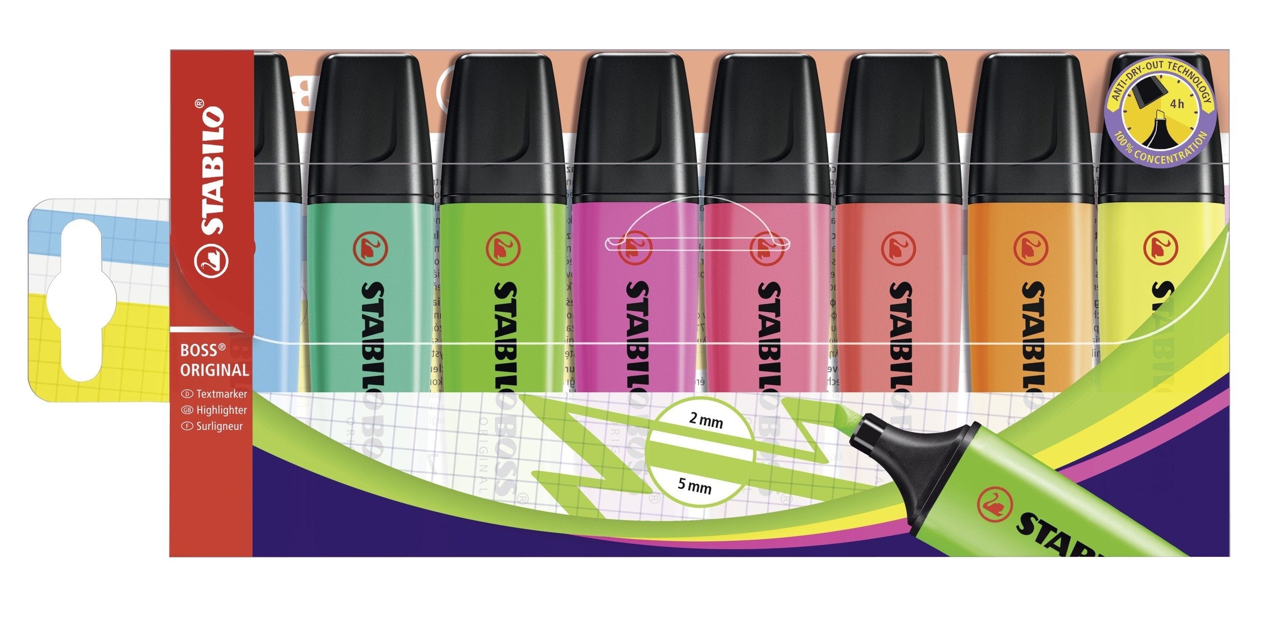 Stabilo Boss Estuche De Marcadores Fluorescentes  Original  -Estuche 8 Colores - Punta Biselada