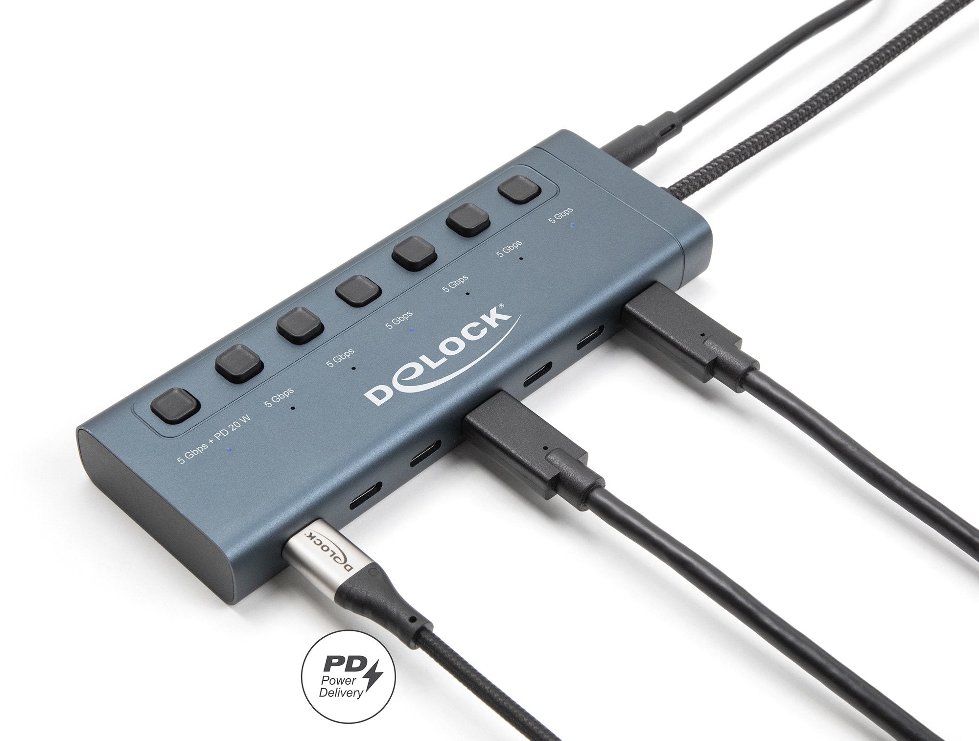 Delock Usb 5 Gbps Hub Mit 7 Usb Type-C Ports Mit Schalter Davon 6 X Datenport + 1 X Daten   Und Pd 20 Watt