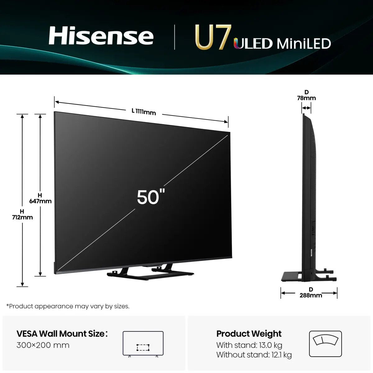EAN 6942351420899 - Hisense 50U7Q 127 cm (50") 4K Ultra HD Smart TV Wifi Negro 450 cd / m² imagen 2