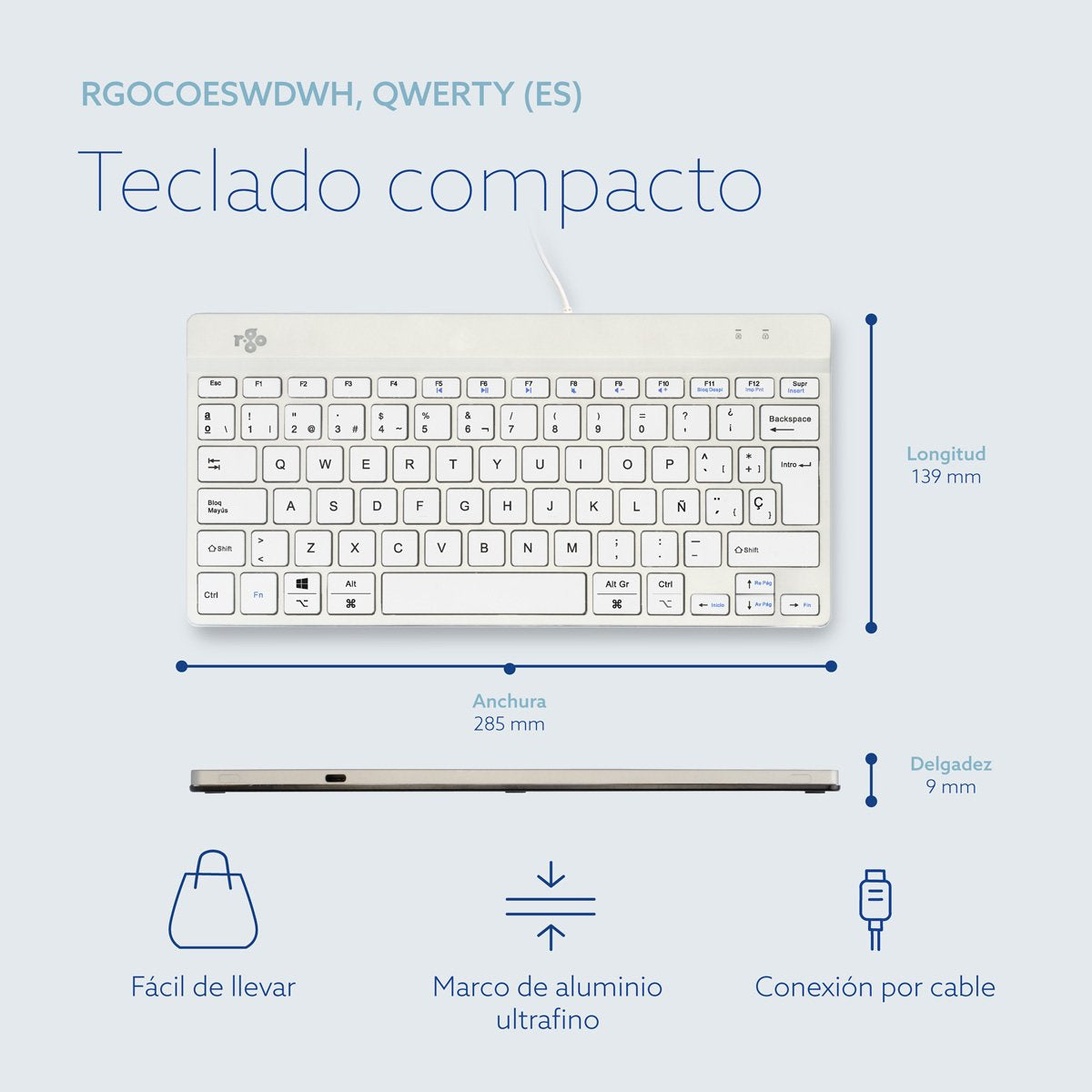 EAN 8719274492221 - R-Go Tools RGOCOESWDWH teclado Universal USB Español imagen 12