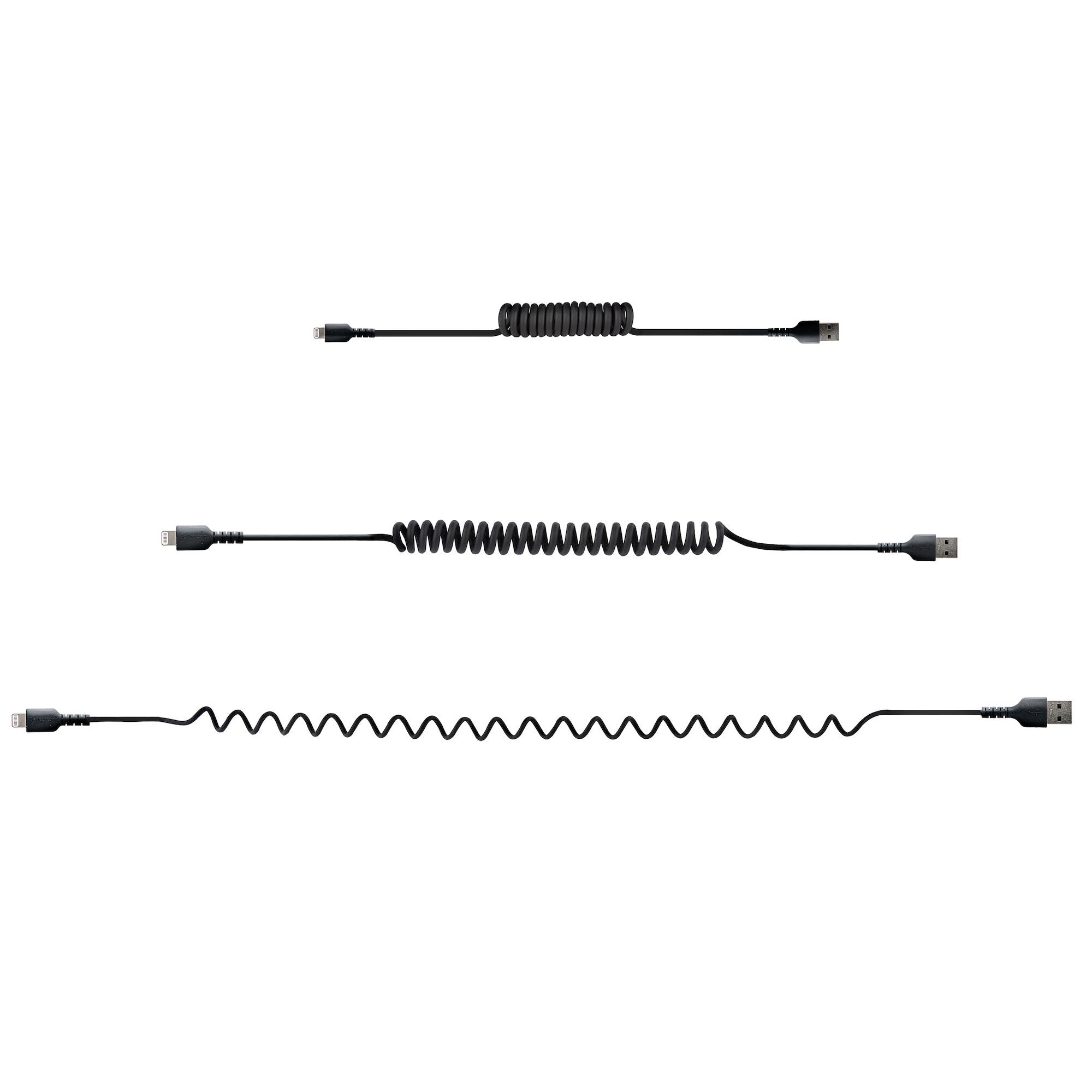 Usb To Lightning Cable - 50cm  Cabl (20in) Coiled Cable Black