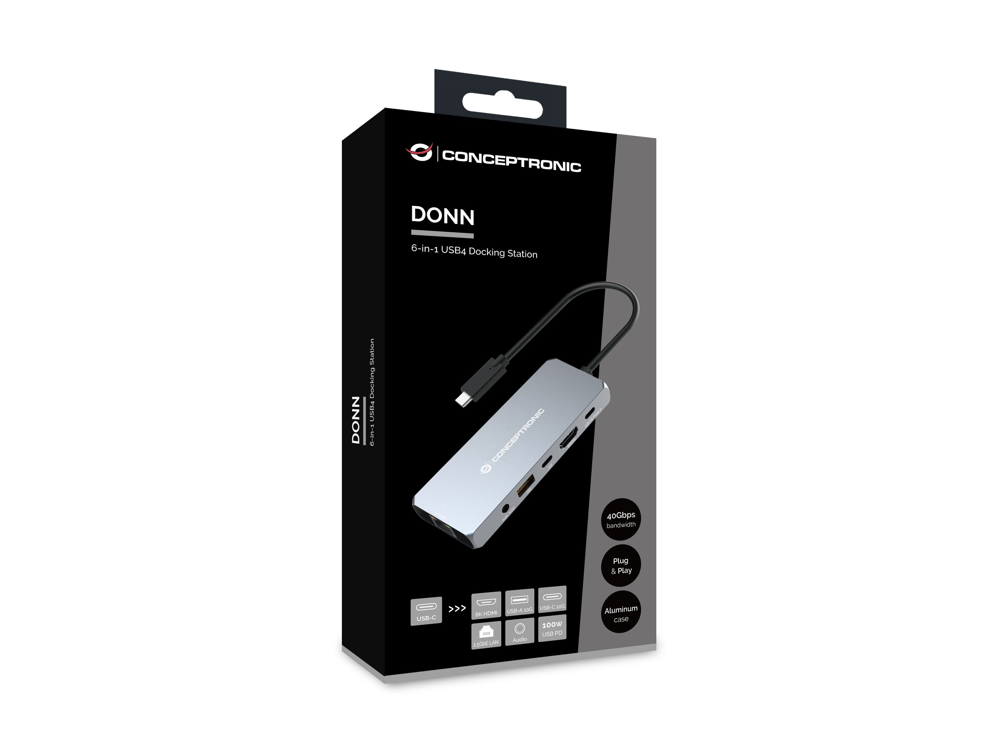 EAN 4015867231388 - Conceptronic DONN22G base para portátil y replicador de puertos Alámbrico USB 3.2 Gen 2 (3.1 Gen 2) Type- imagen 3