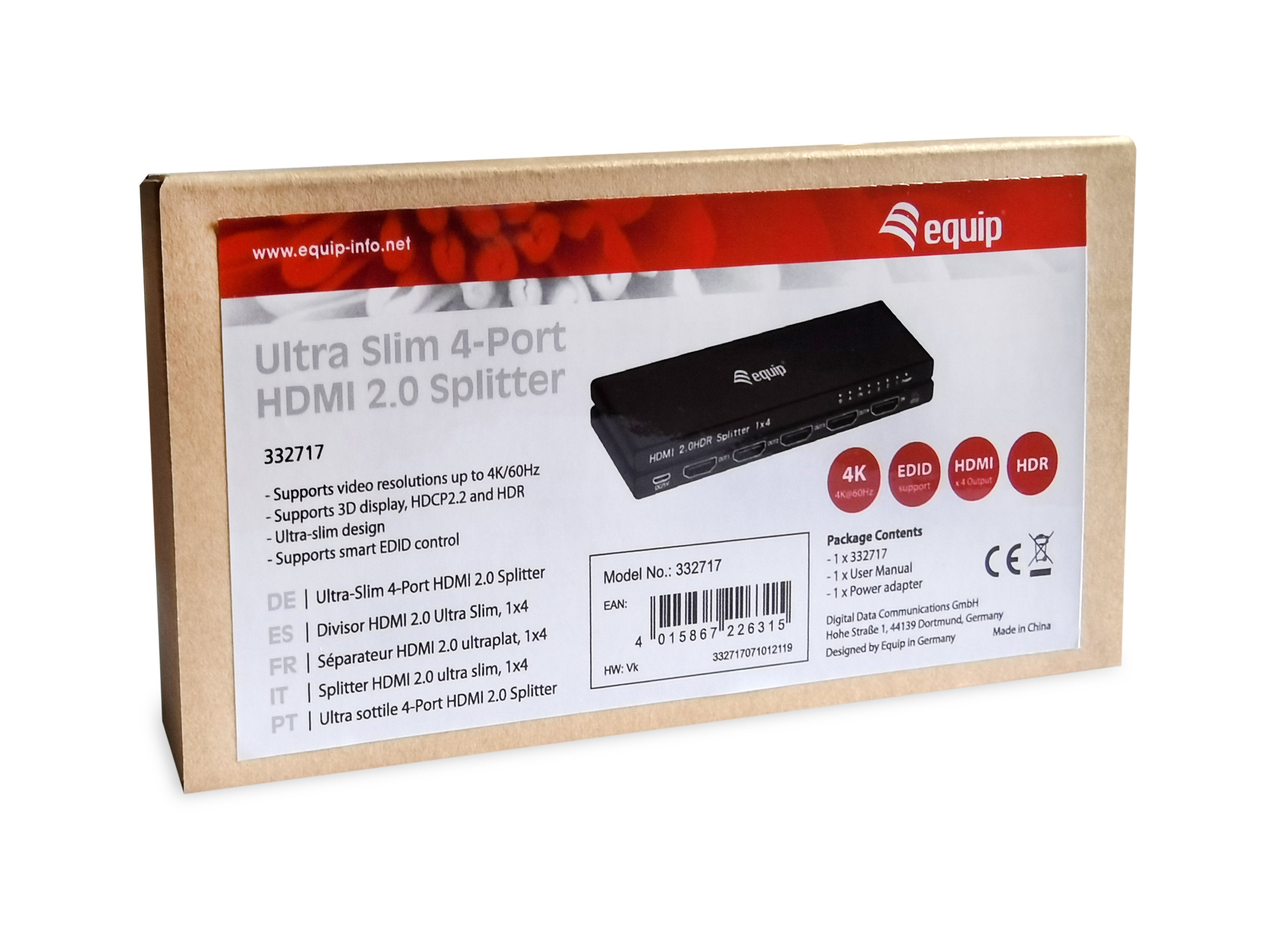 Equip Hdmi Splitter 2.0 4 Port Ultra Slim 4k/60hz Negro