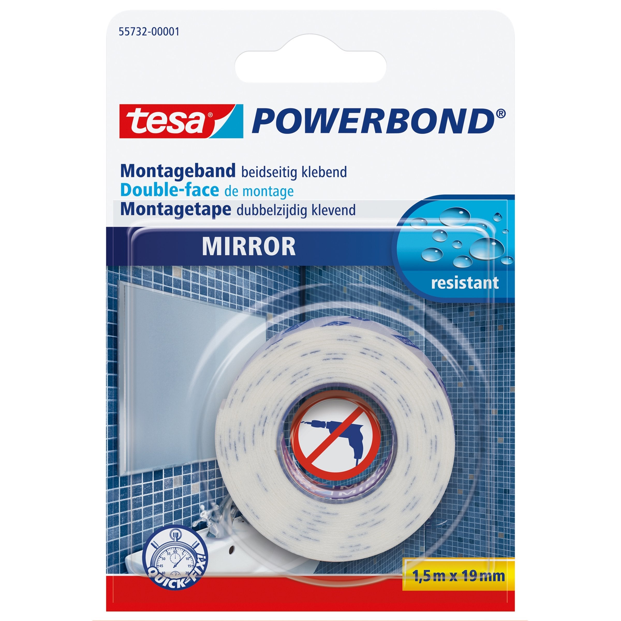 Tesa Powerbond Montageband Spiegel 1.5m X 19mm