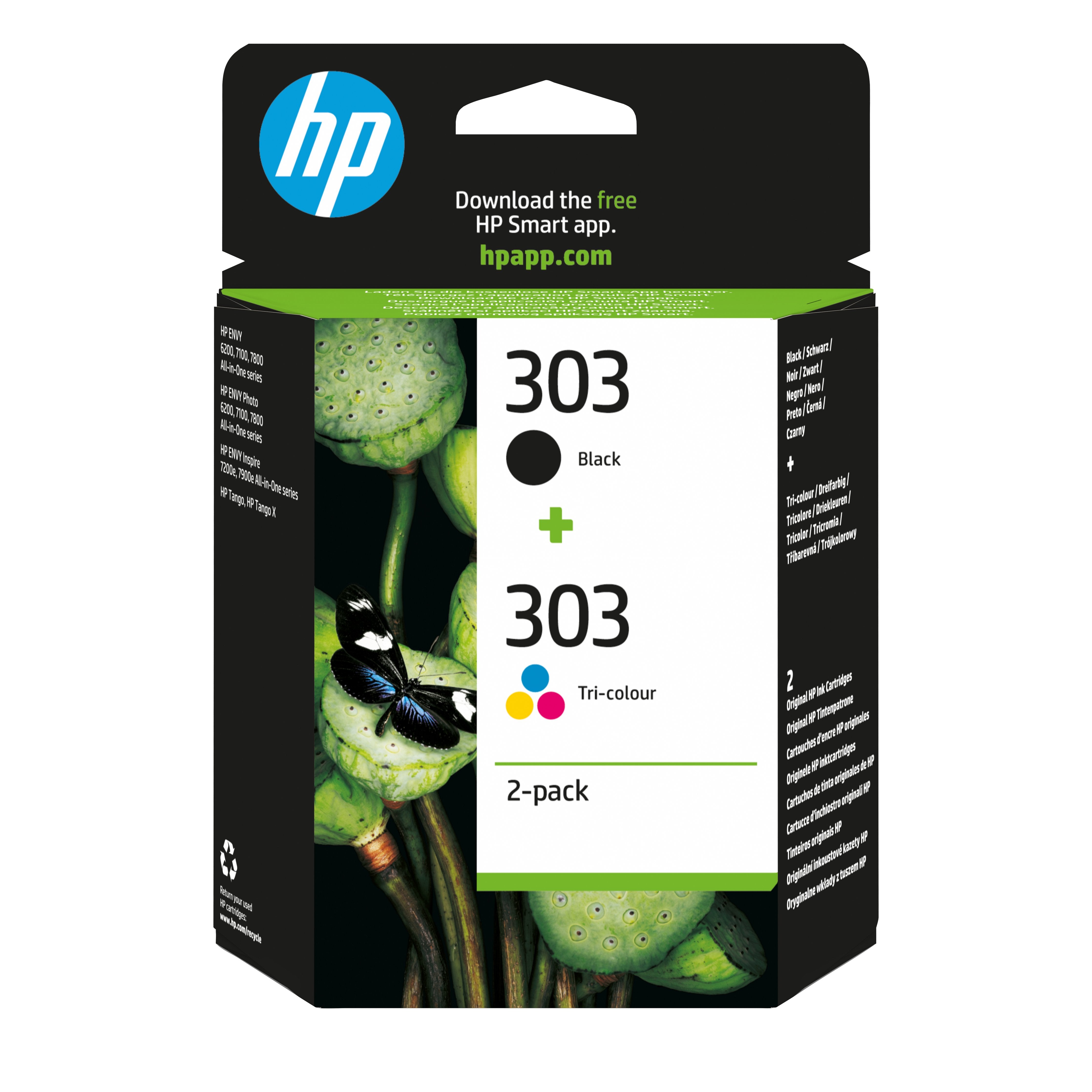 Hp 303 Combo Packpaquete De 2negro, Tricolor A Base De Tintasoriginalcartucho De Tintapara Envy Photo 6220, Photo 6230, Photo 7130, Photo 7134, Photo 7830, Tango