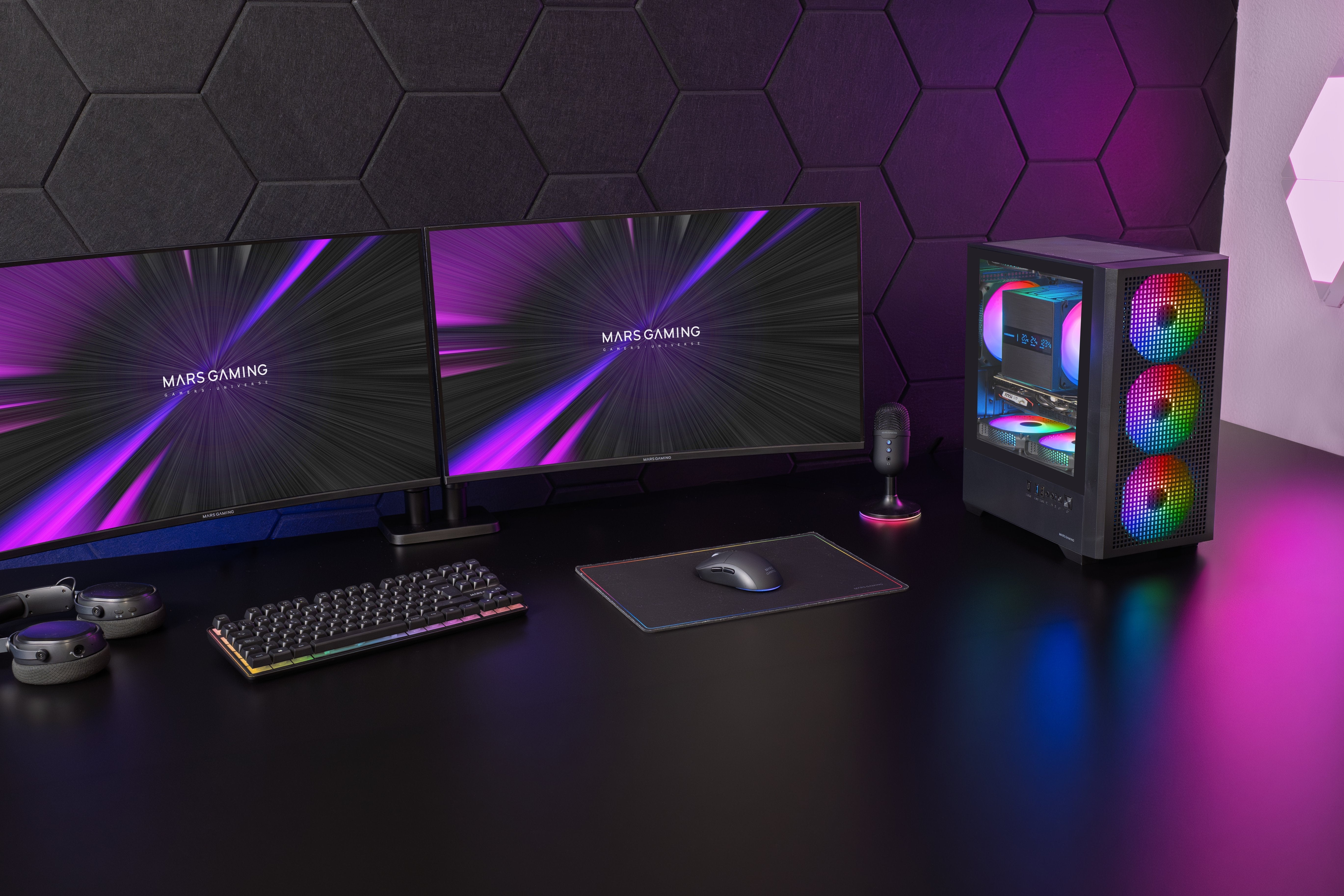 Caja Pc  Microatx Mars Gaming Mc-Vector Gpu Max 282mm Cristal Templado Mesh Argb Usb-C Negra
