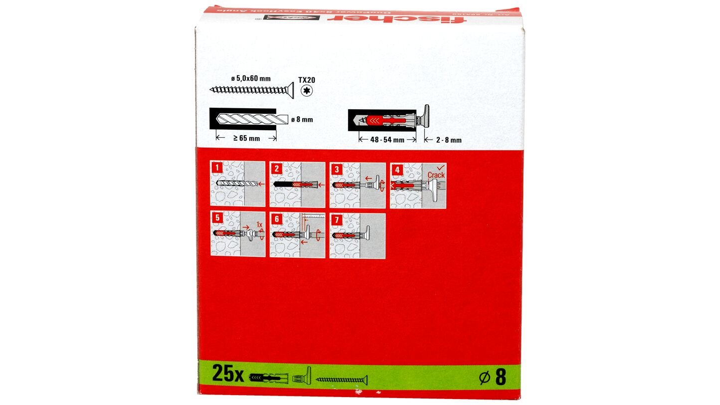 Tacos  Fischer Easyhook Loop Duopower 8x40, 25 Piezas, Con Ojal Easyhook Blancos