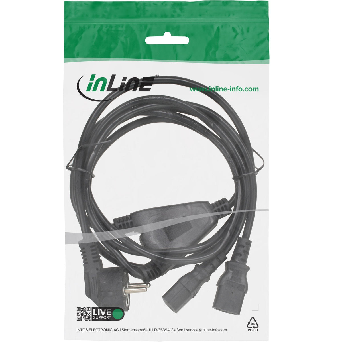 Cable En Y De Alimentación De Ca Inline Tipo F Negro 3 M