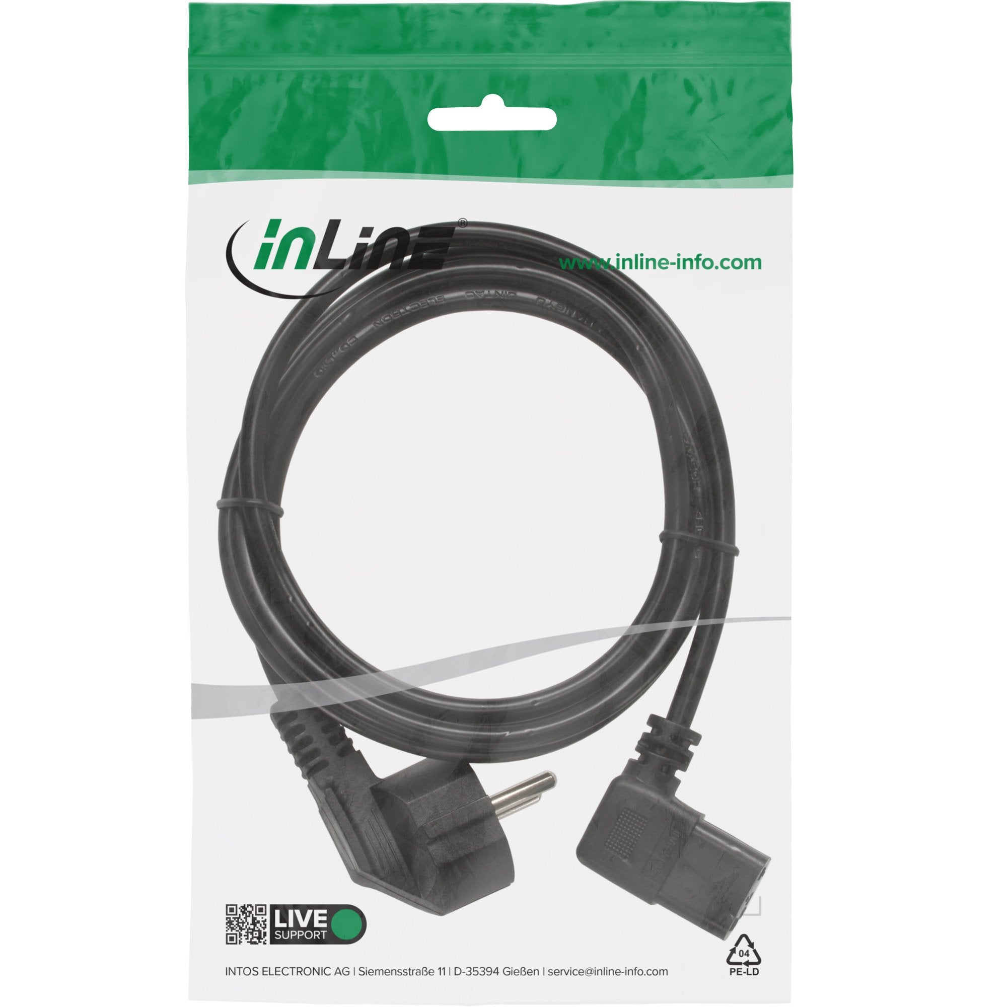 Cable De Alimentación Inline Tipo F Acodado C13 Acodado Negro 1m