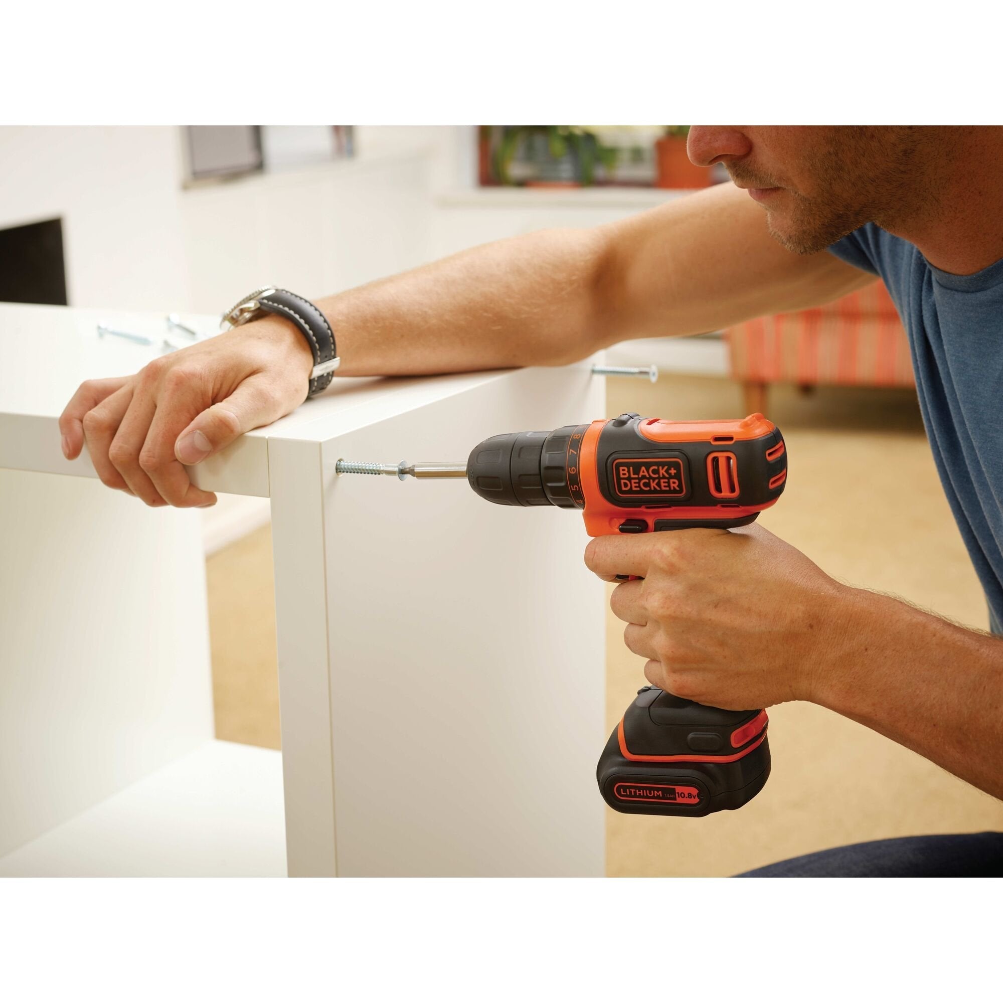 Taladro Atornillador Inalámbrico Black+Decker Bdcdd12, 10,8 Voltios (Negro/Naranja, Batería De Iones De Litio De 1,5 Ah)  Bdcdd12-Qw