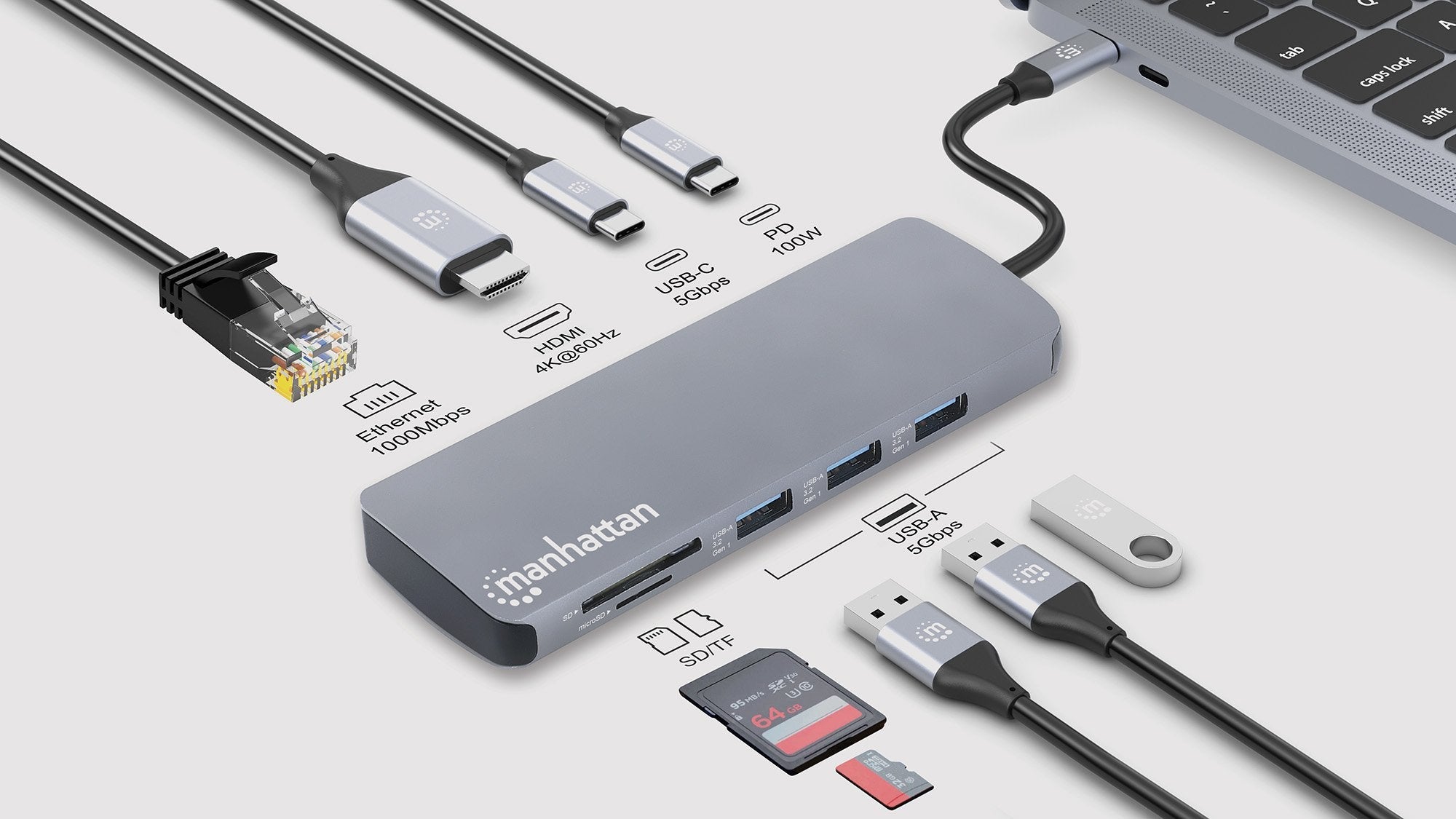 Manhattan Usb-C Pd A Hdmi 9-In-1 4k Dockingmation Gris